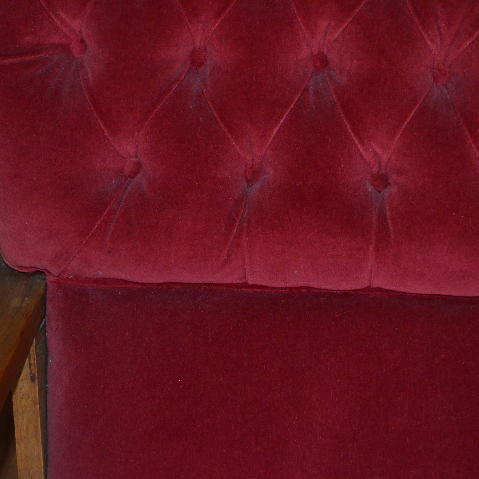Oak Rocking Chair With Red Velvet Upholstery