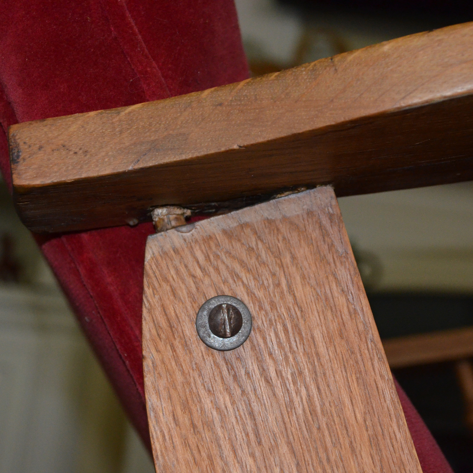Oak Rocking Chair With Red Velvet Upholstery