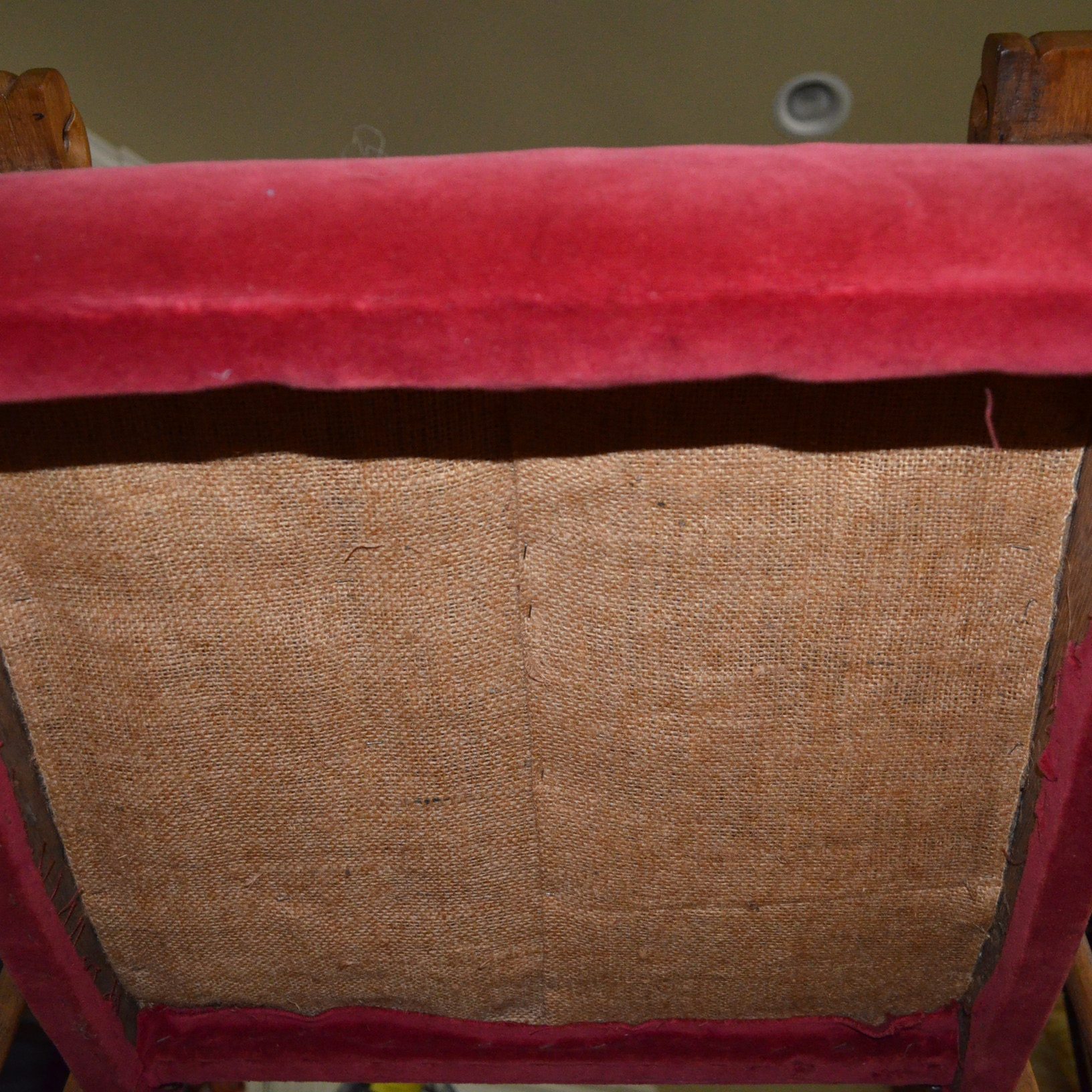 Oak Rocking Chair With Red Velvet Upholstery