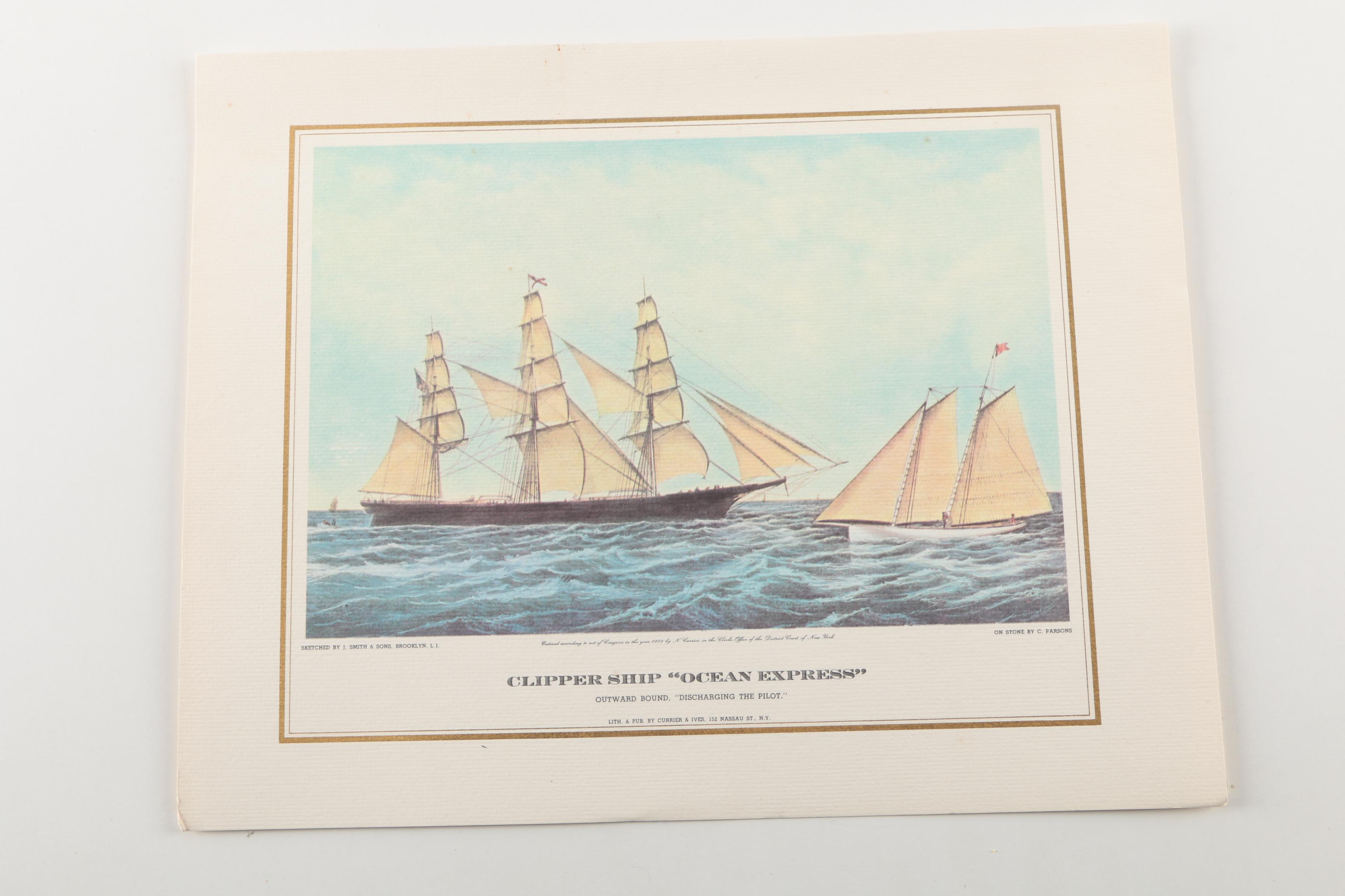 Offset Lithographs After Currier & Ives Clipper Ships