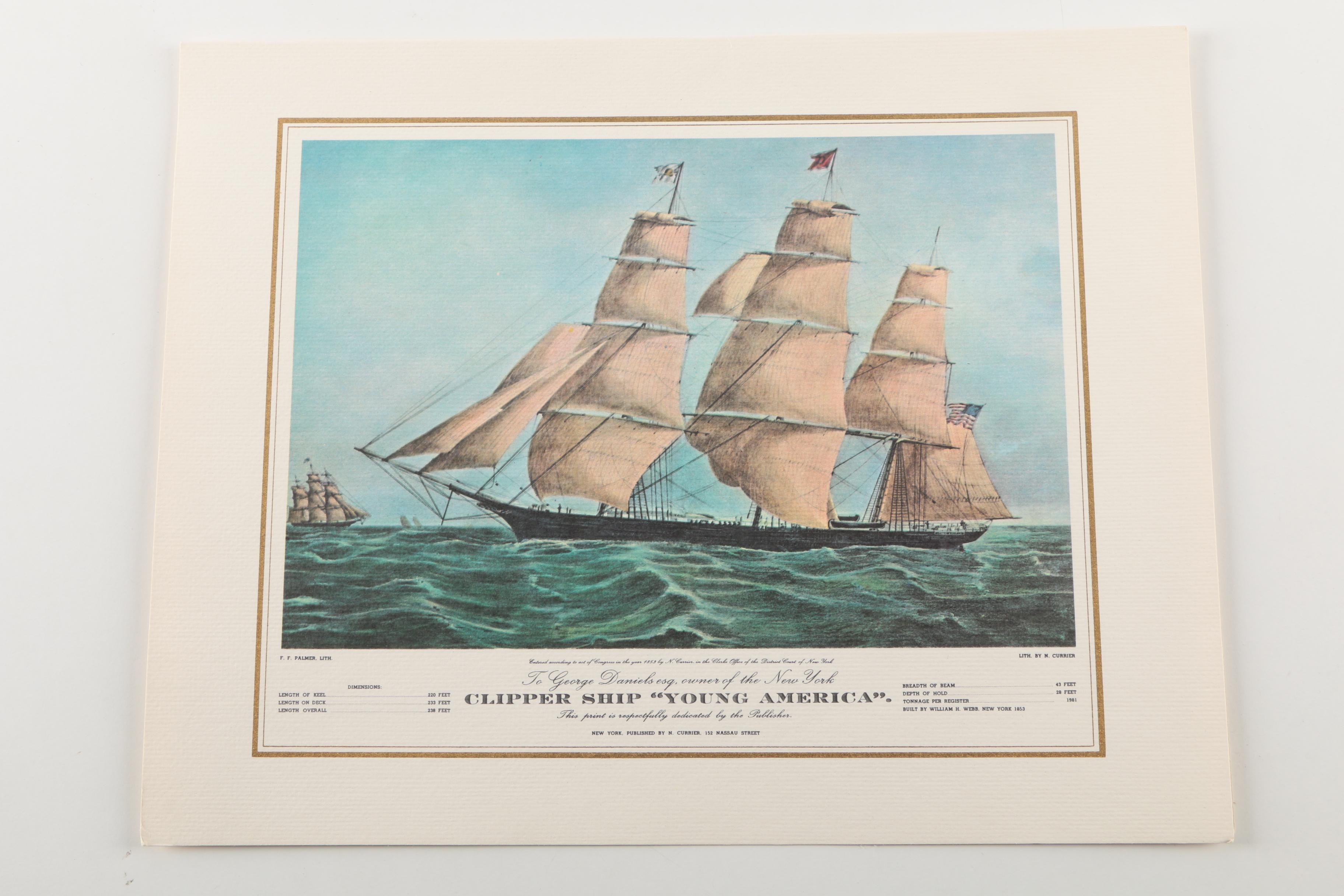 Offset Lithographs After Currier & Ives Clipper Ships