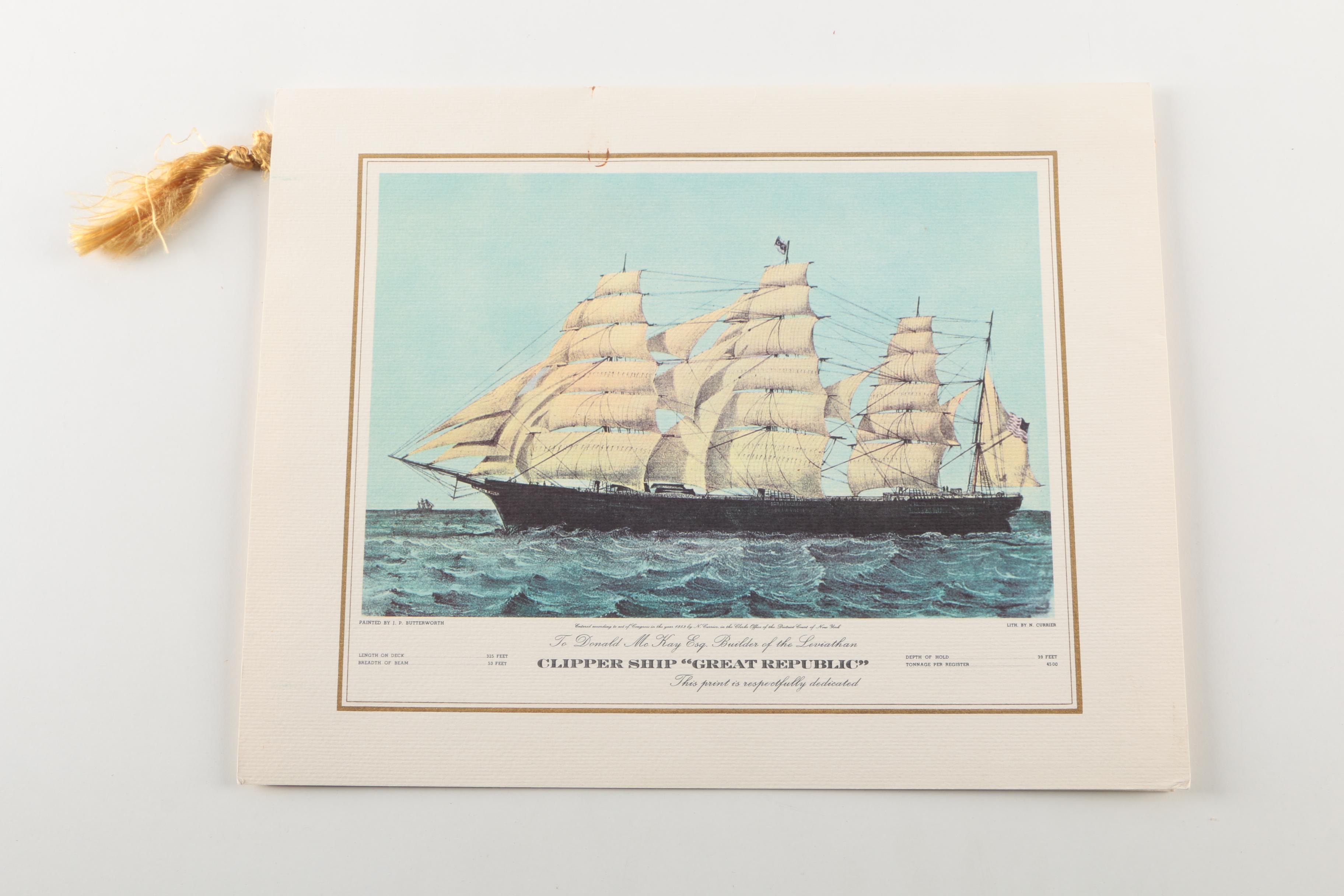 Offset Lithographs After Currier & Ives Clipper Ships