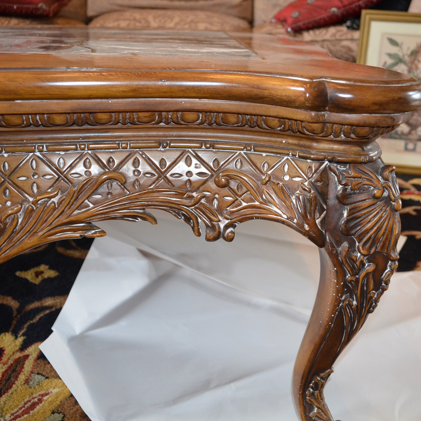 Louis XV Style Marble Top Coffee Table