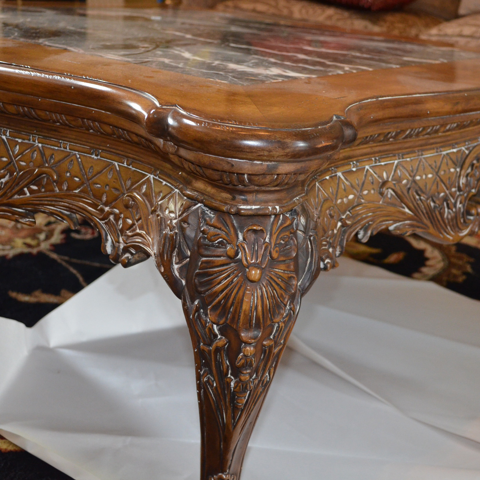 Louis XV Style Marble Top Coffee Table