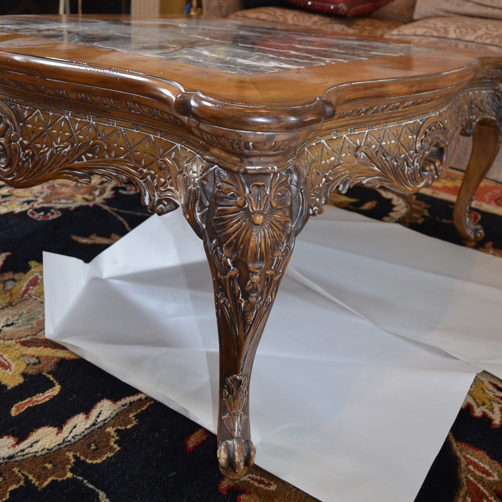 Louis XV Style Marble Top Coffee Table