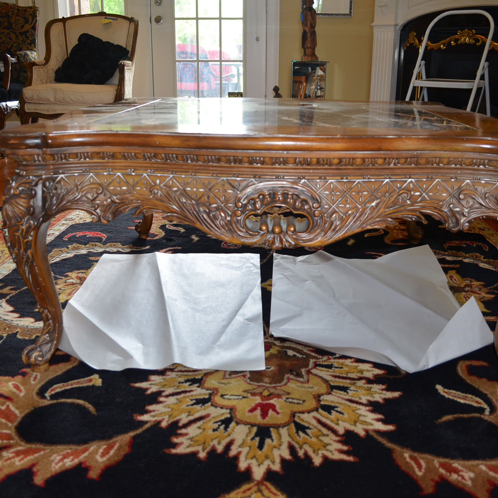 Louis XV Style Marble Top Coffee Table