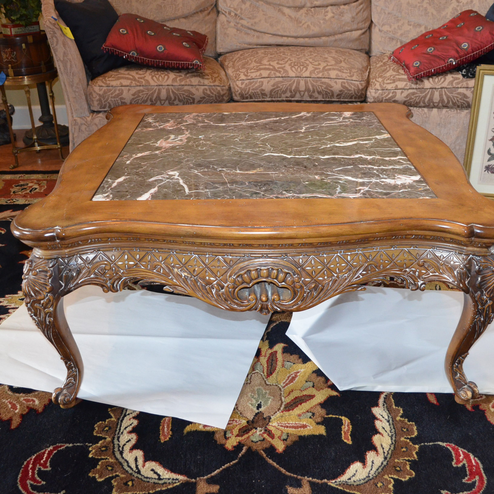 Louis XV Style Marble Top Coffee Table