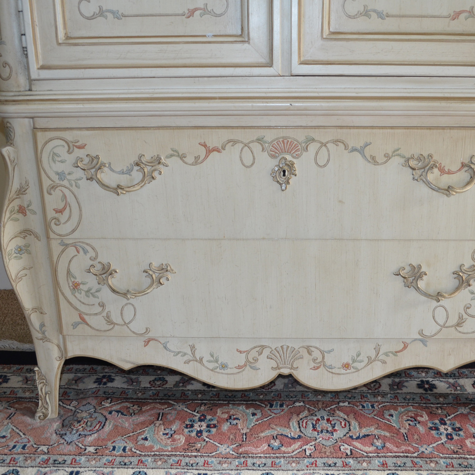 Vintage Louis XV Style Painted Armoire