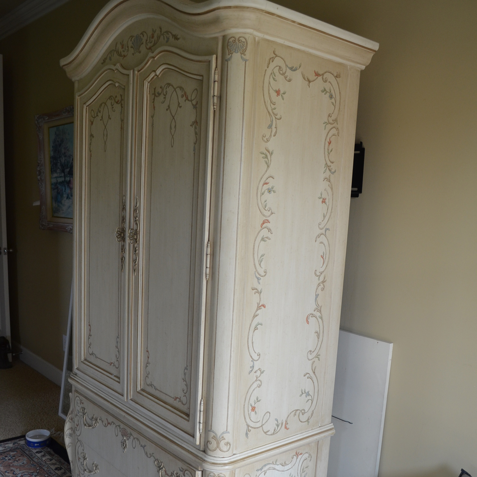 Vintage Louis XV Style Painted Armoire