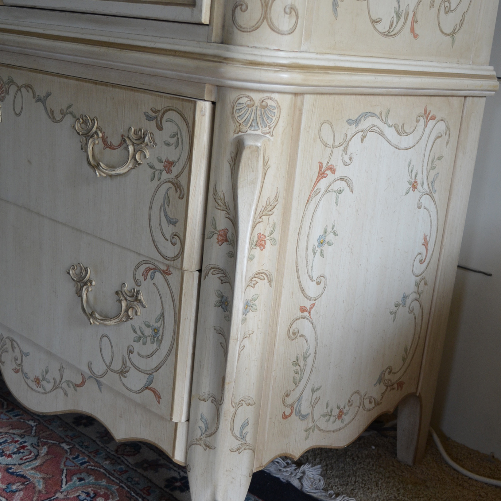 Vintage Louis XV Style Painted Armoire