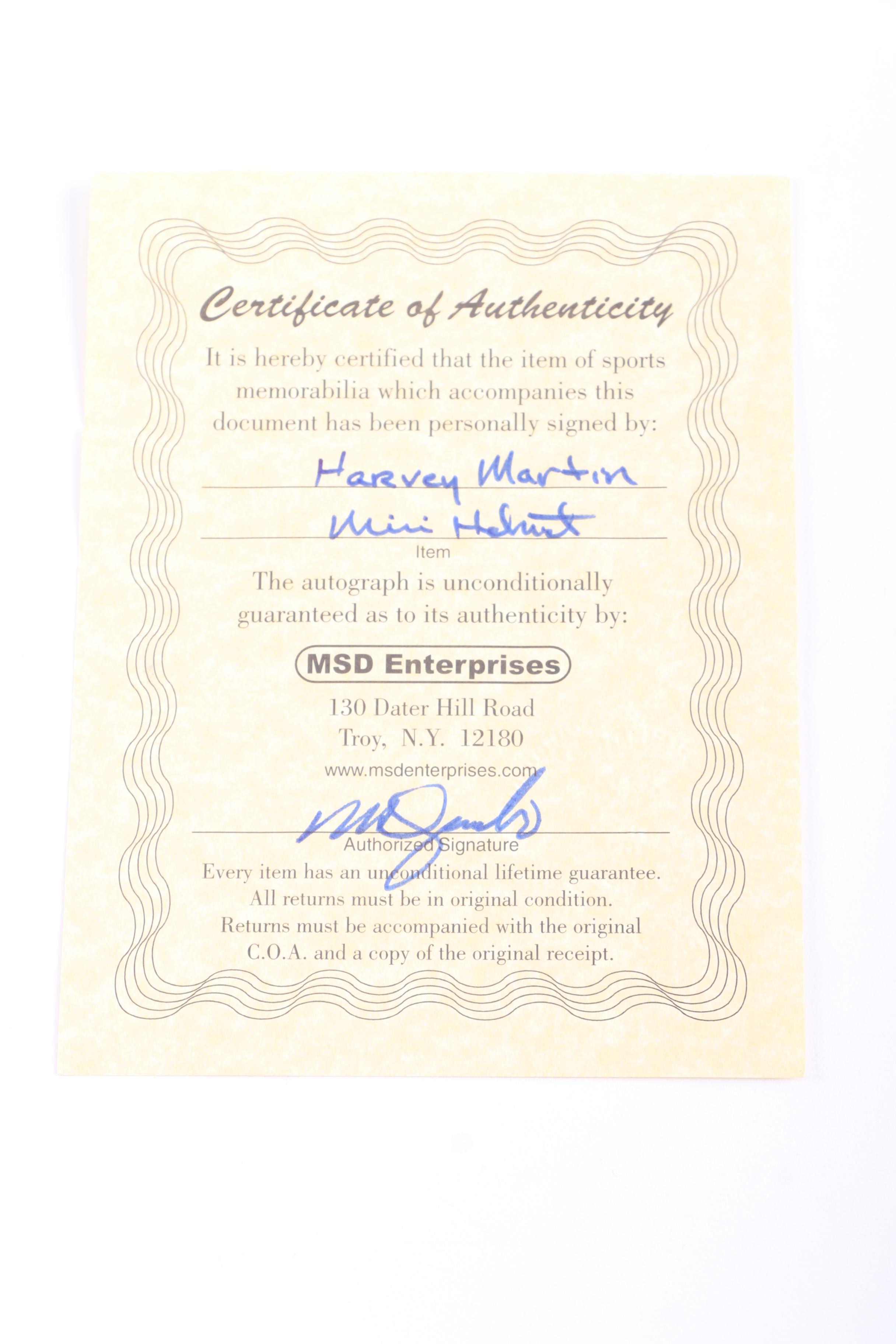 Harvey Martin Signed Dallas Cowboys Mini-Helmet