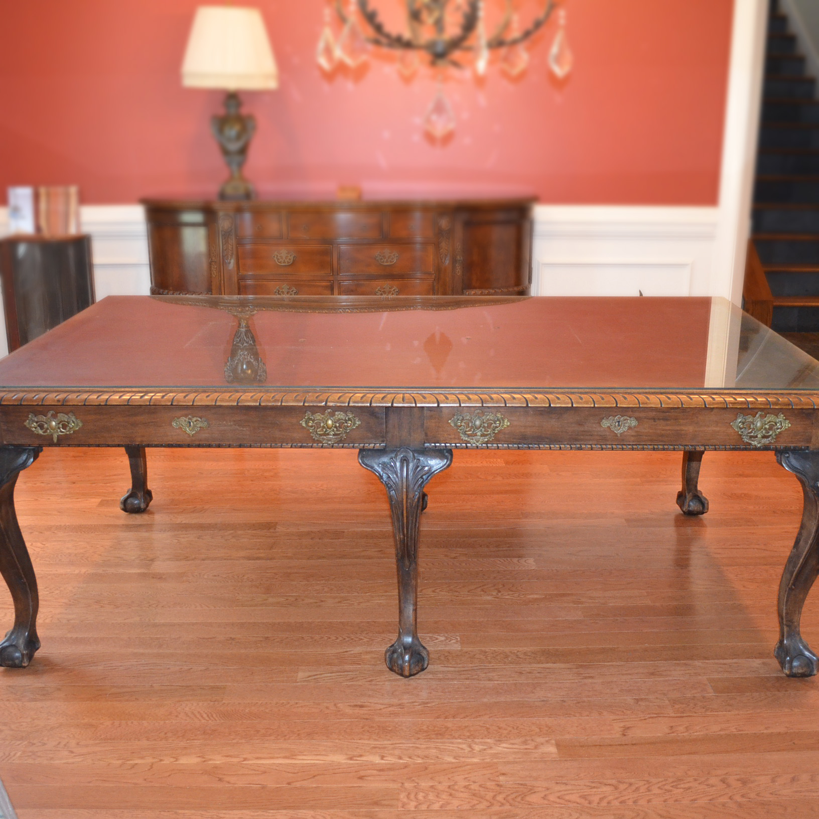 Antique Chippendale Style Poplar Library Table