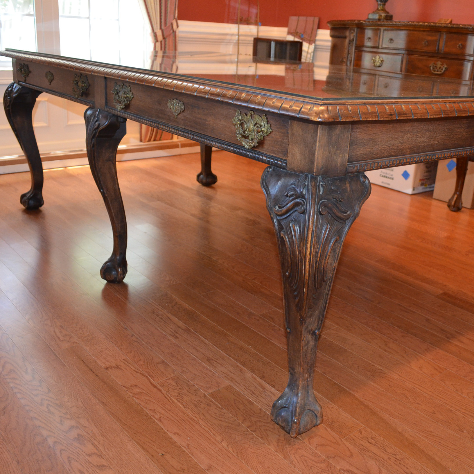 Antique Chippendale Style Poplar Library Table