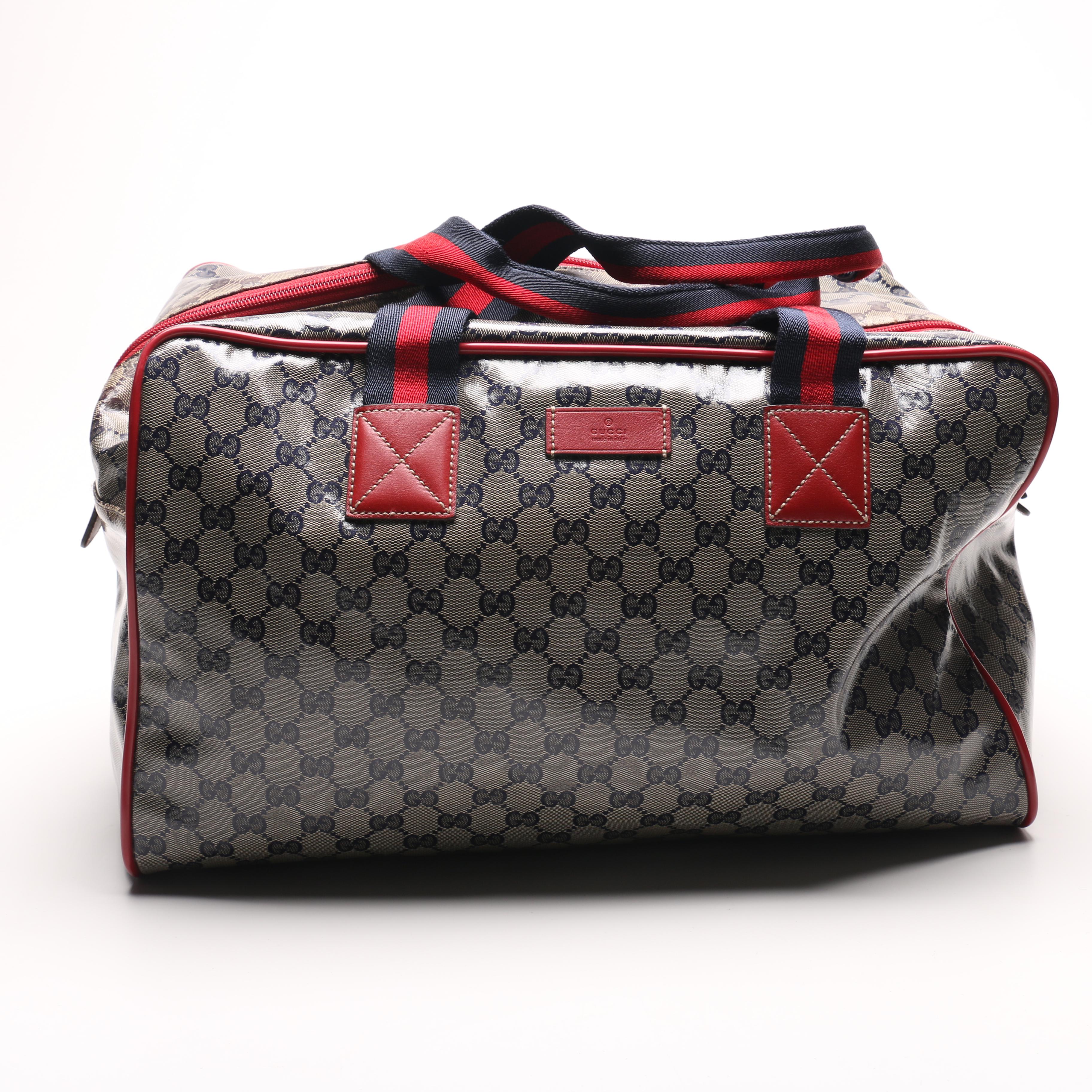 Gucci Navy and Red Supreme Canvas Duffel Bag