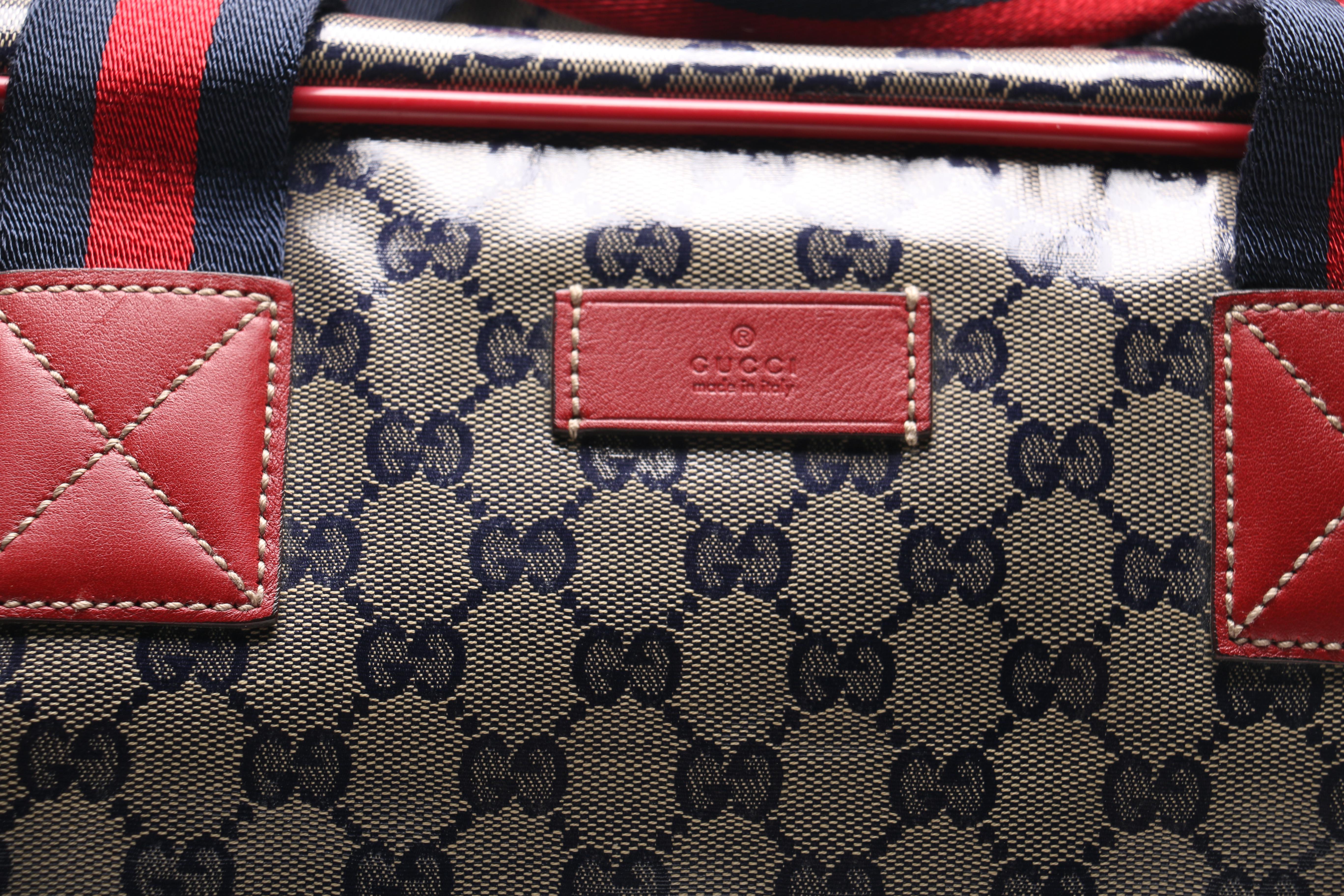 Gucci Navy and Red Supreme Canvas Duffel Bag