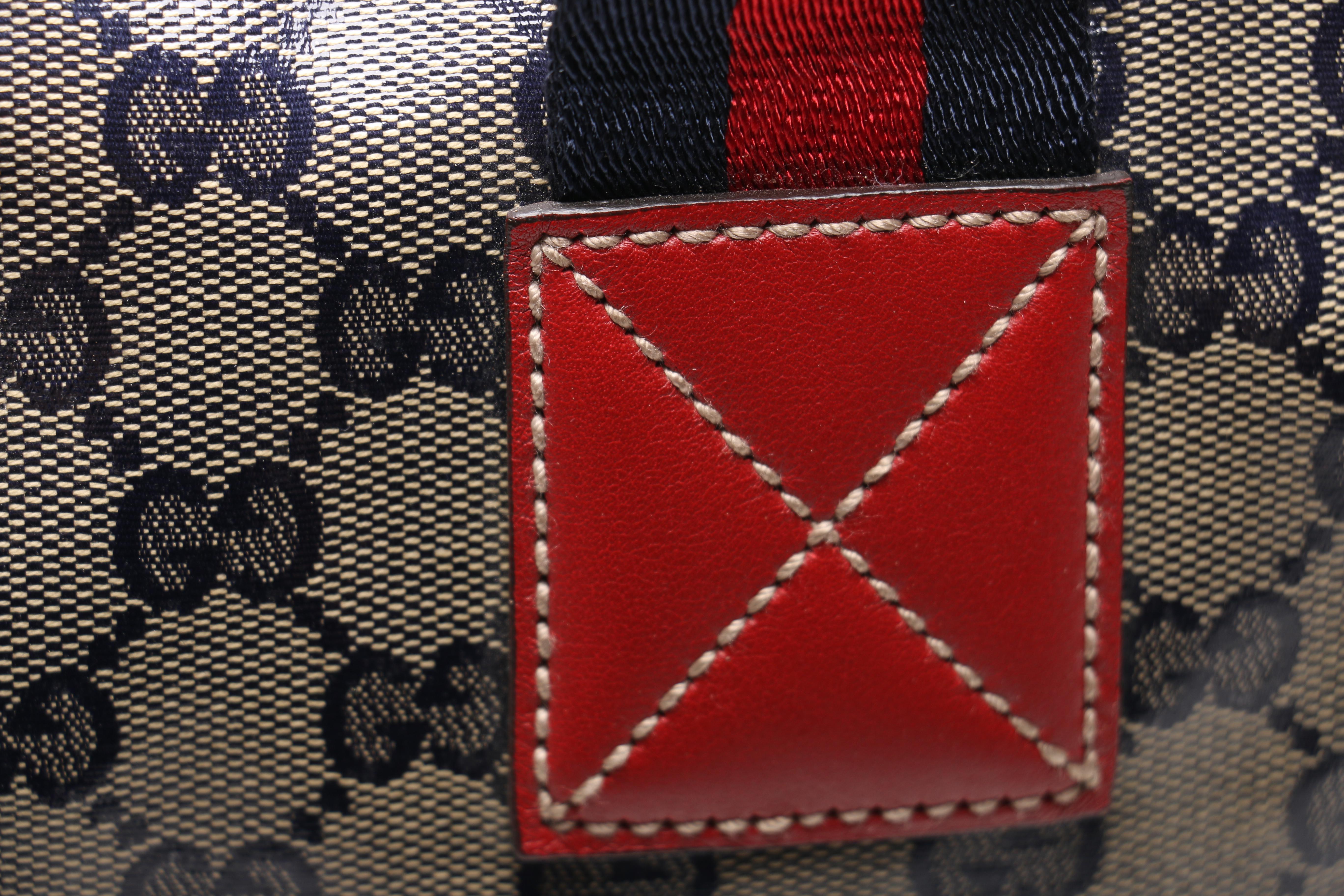 Gucci Navy and Red Supreme Canvas Duffel Bag