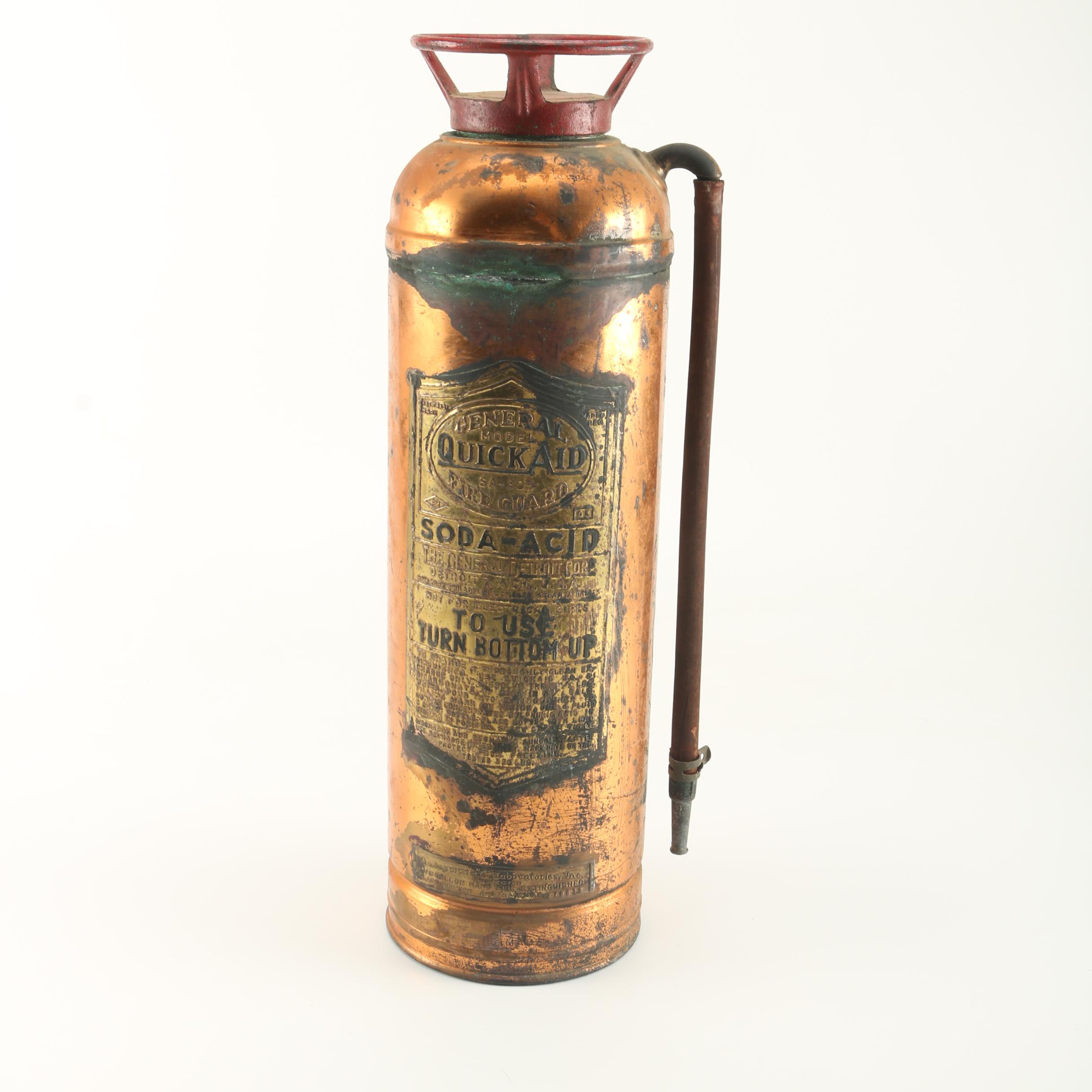 1940s Quick Aid SA-303 Copper and Brass Fire Guard Extinguisher