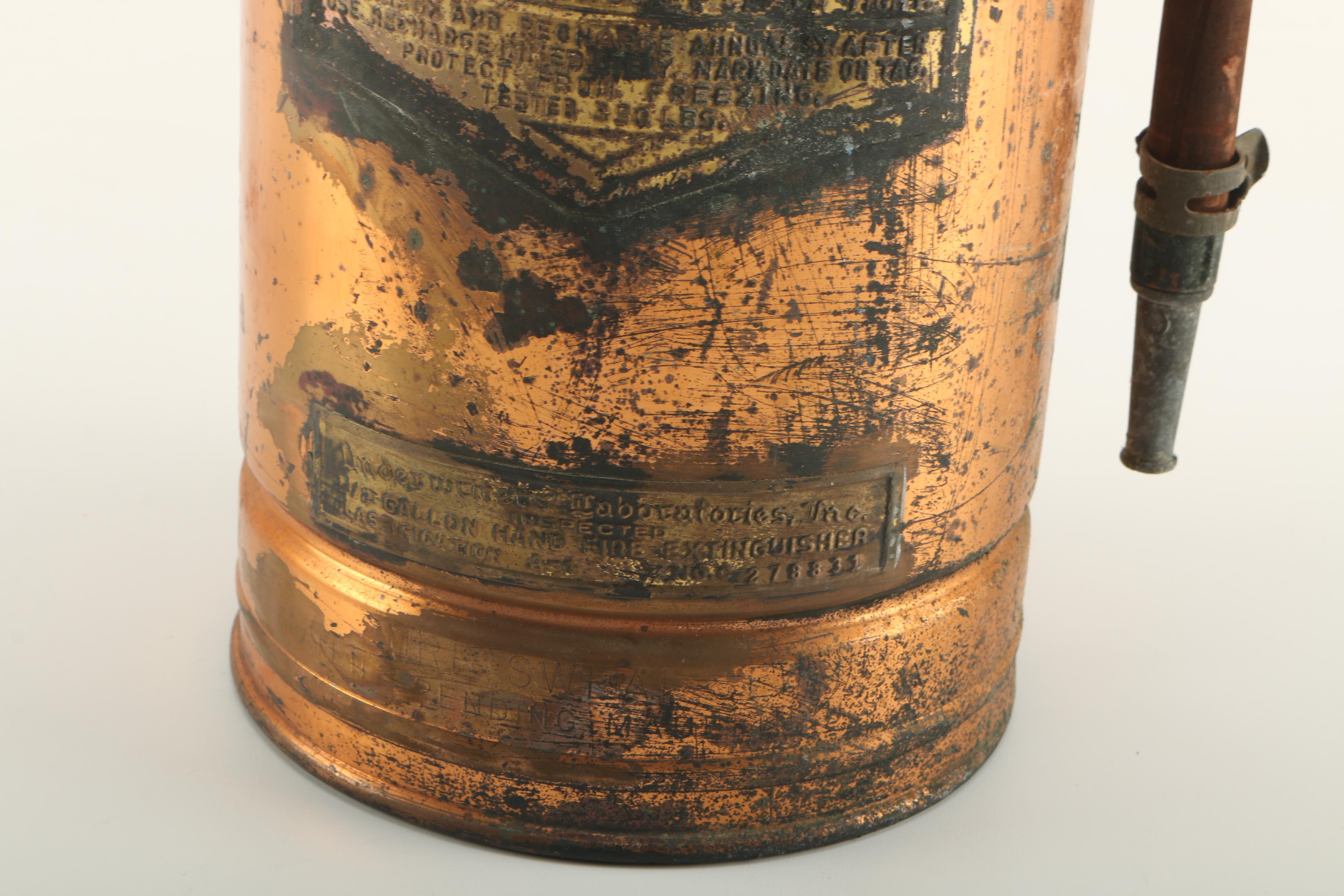 1940s Quick Aid SA-303 Copper and Brass Fire Guard Extinguisher