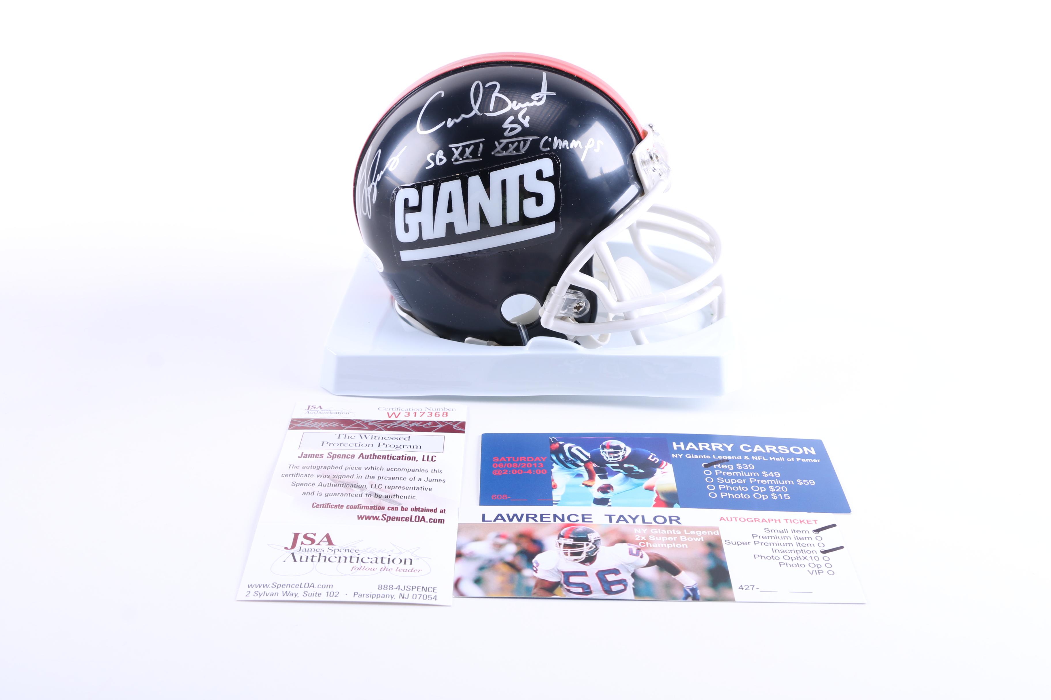 Harry Carson, Carl Banks, and Lawrence Taylor Signed Mini Helmet