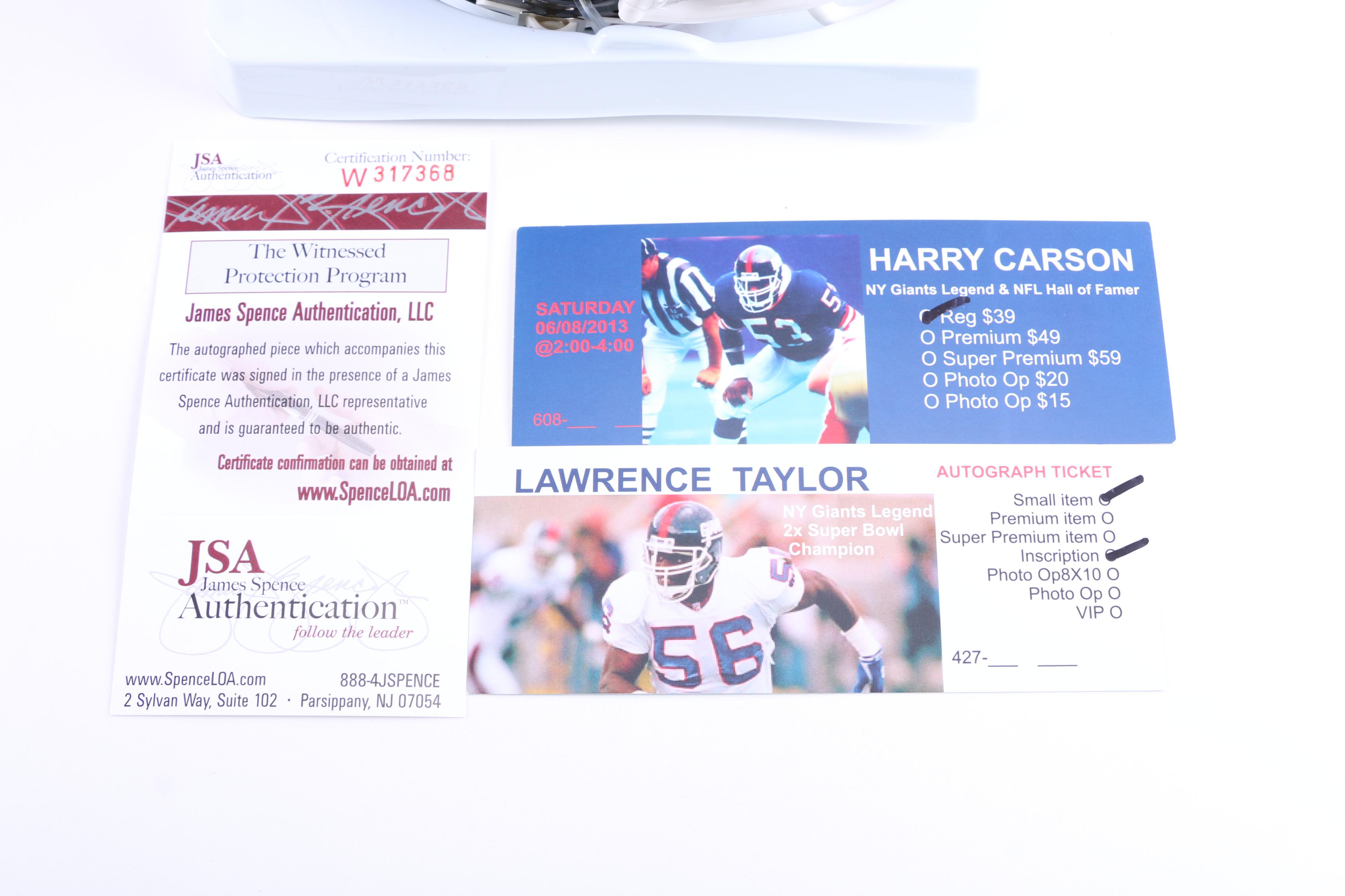 Harry Carson, Carl Banks, and Lawrence Taylor Signed Mini Helmet