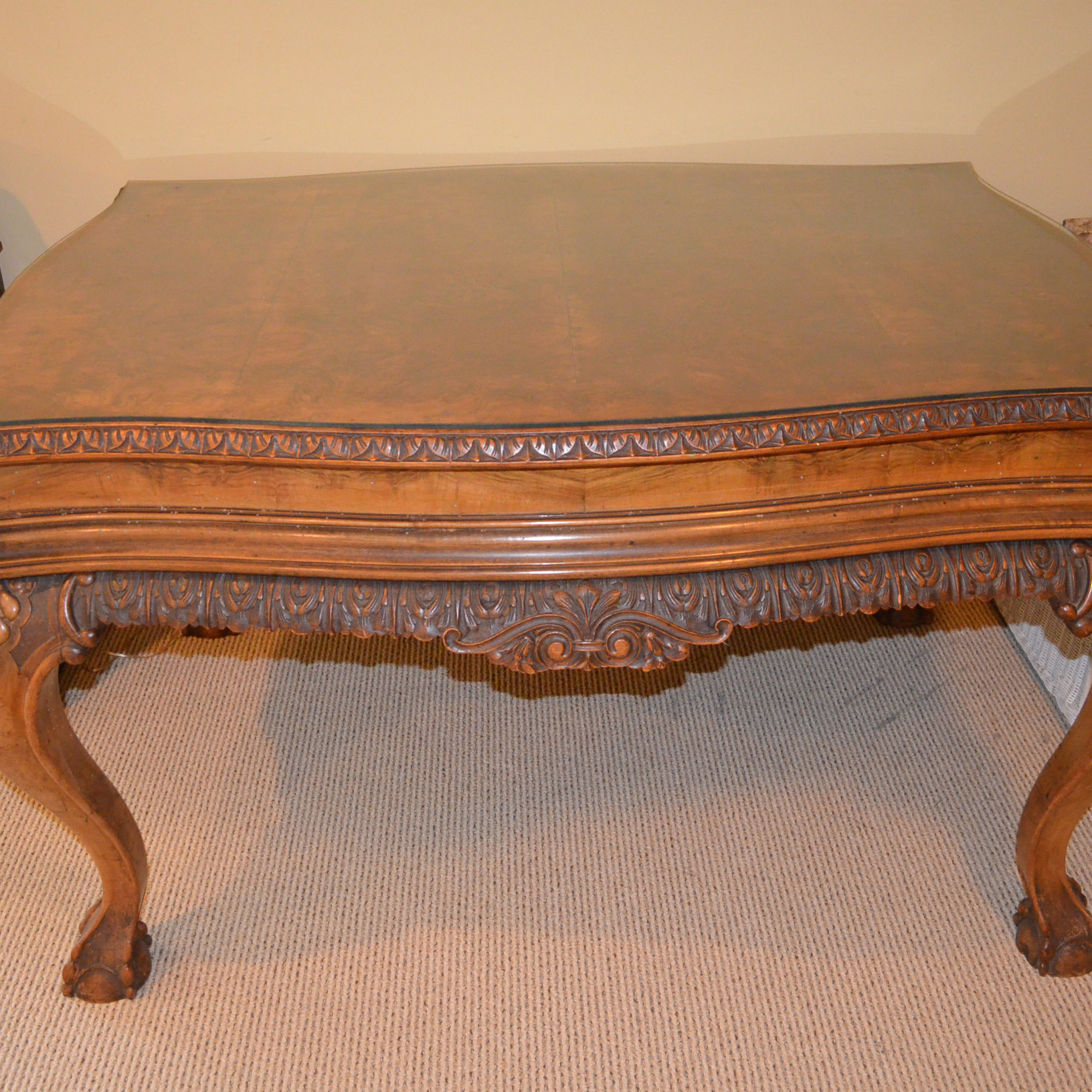 Vintage Queen Anne Style Mahogany Table with Wicker Chair