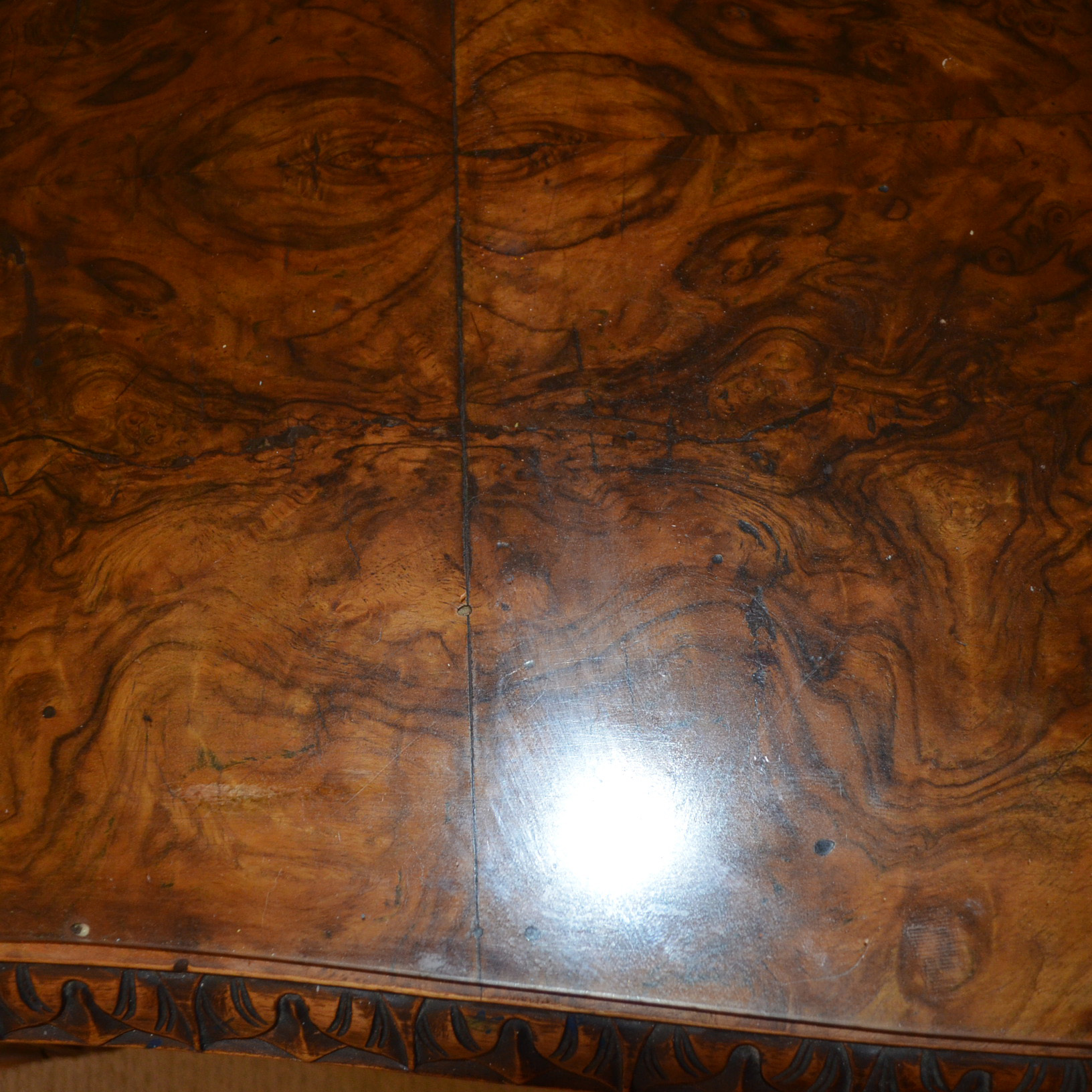 Vintage Queen Anne Style Mahogany Table with Wicker Chair