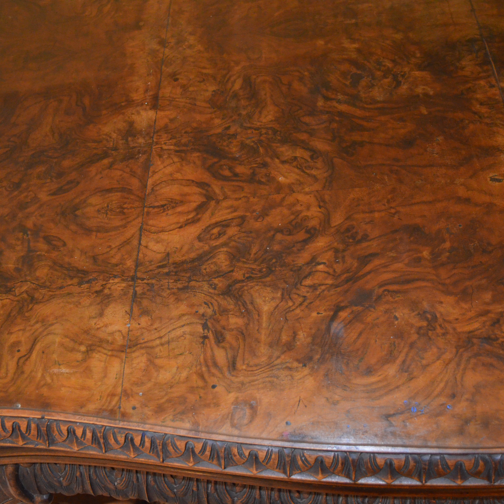 Vintage Queen Anne Style Mahogany Table with Wicker Chair