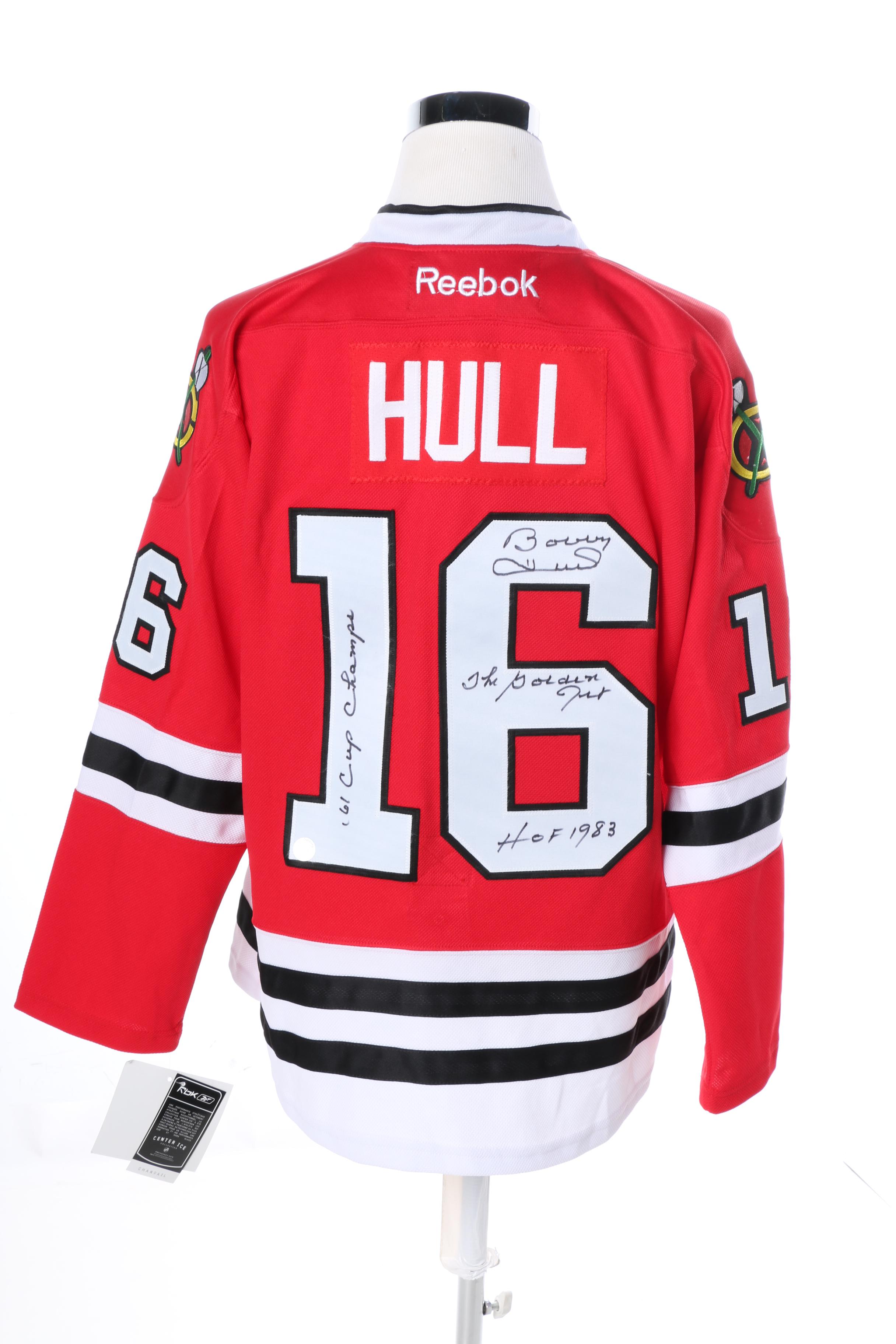 Signed Bobby Hull Blackhawks Jersey and Mug