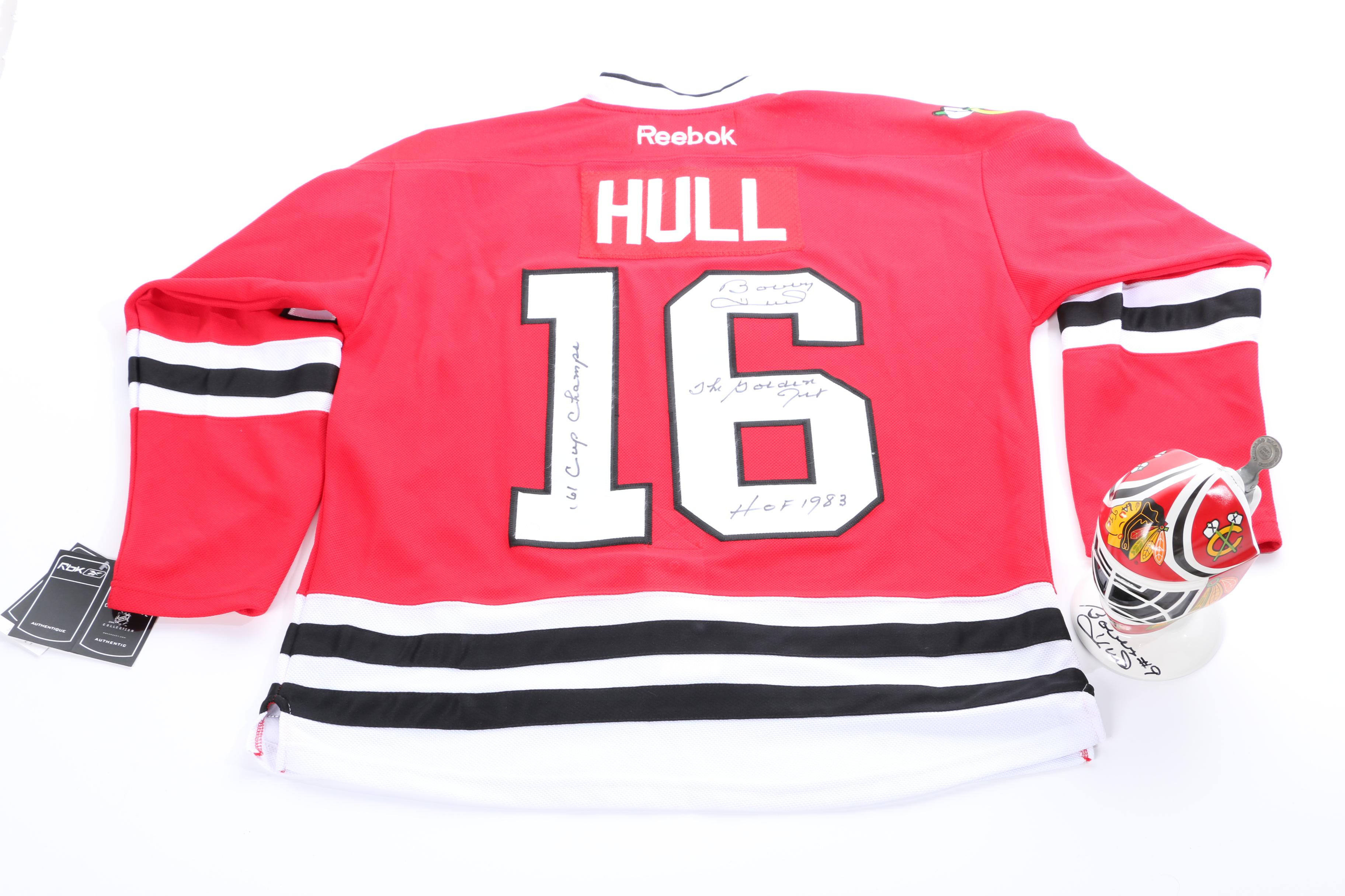 Signed Bobby Hull Blackhawks Jersey and Mug