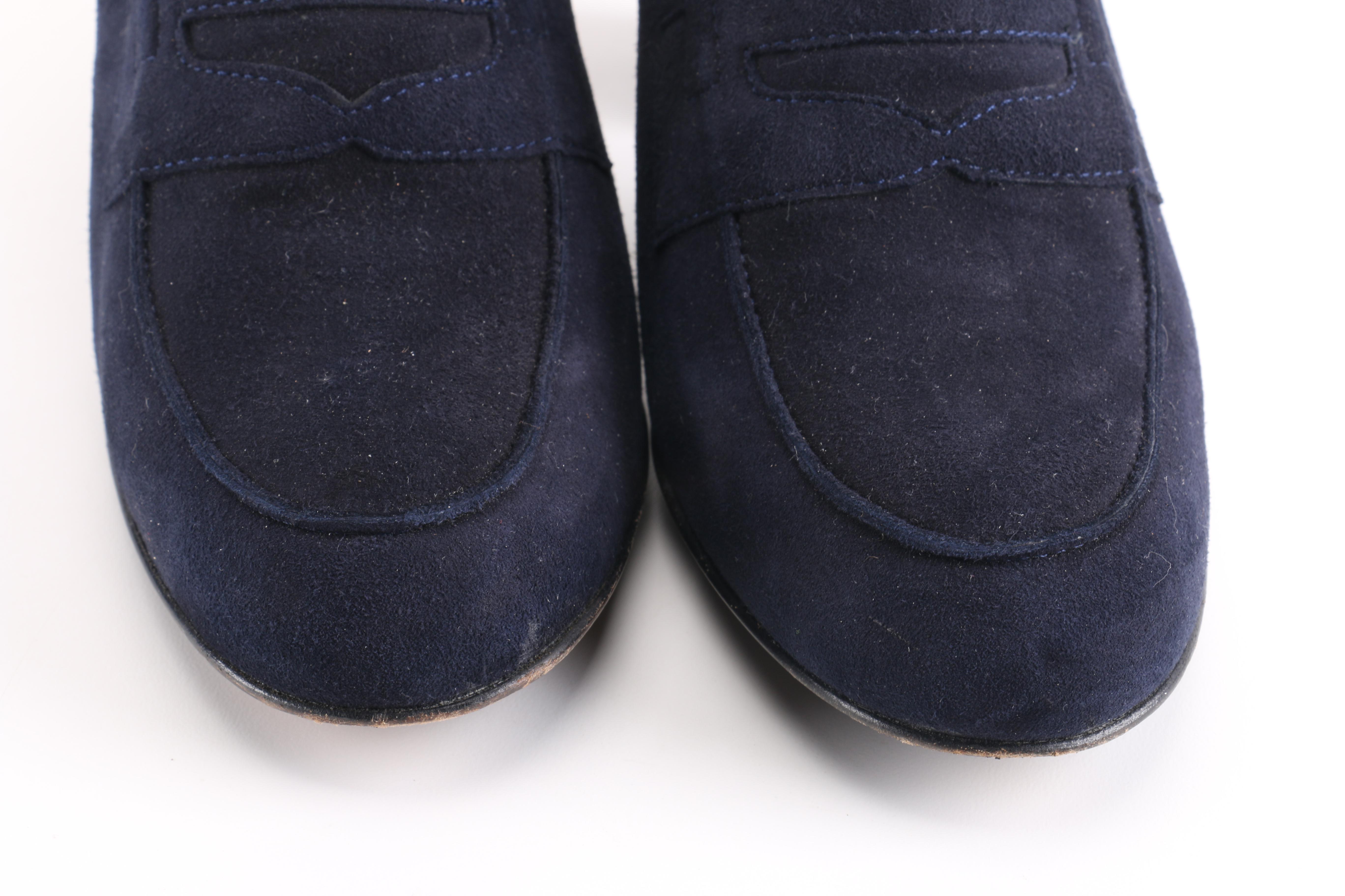 Robert Clergerie Navy Suede Heeled Loafers