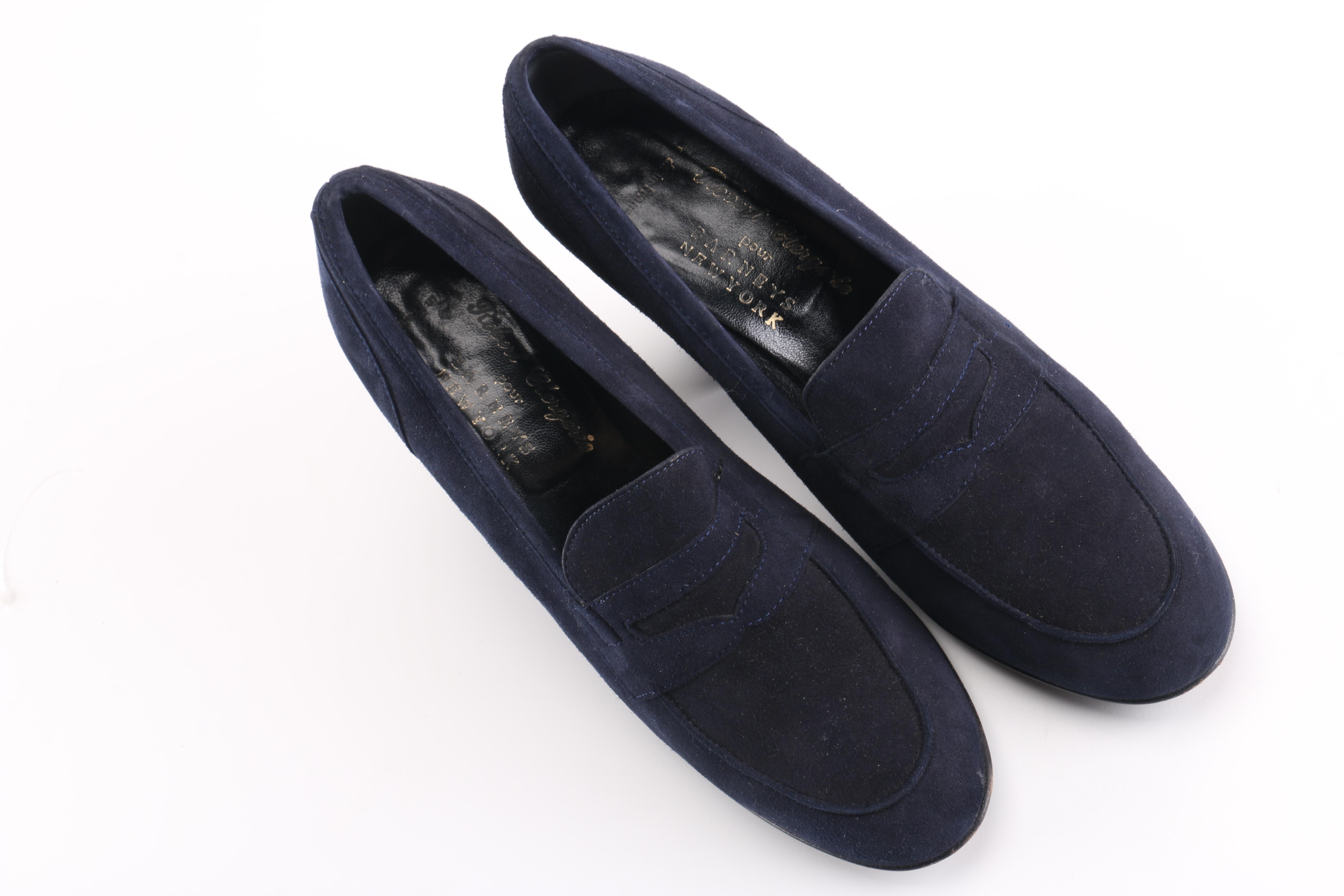 Robert Clergerie Navy Suede Heeled Loafers