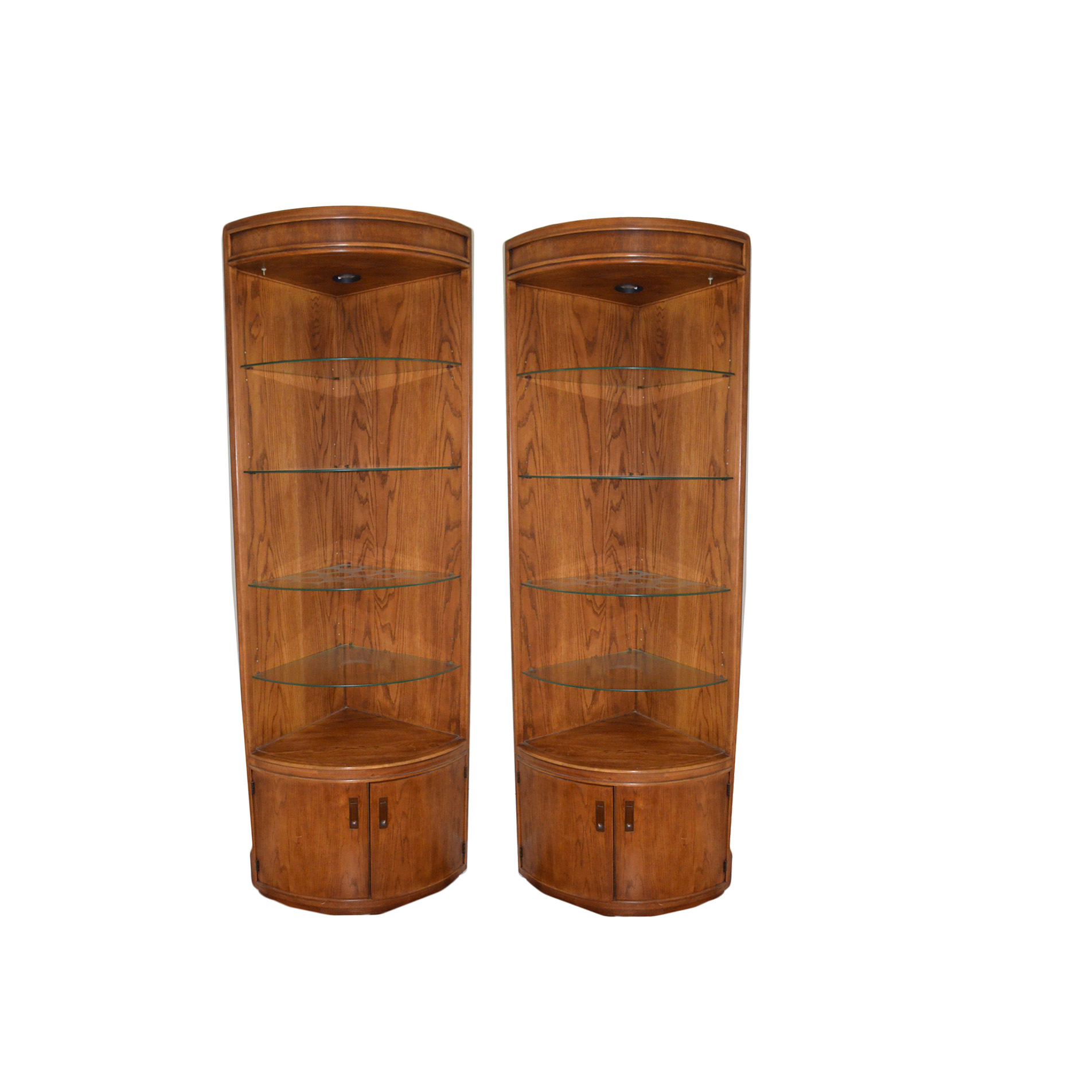 Vintage Oak Corner Display Cabinets by Drexel Heritage