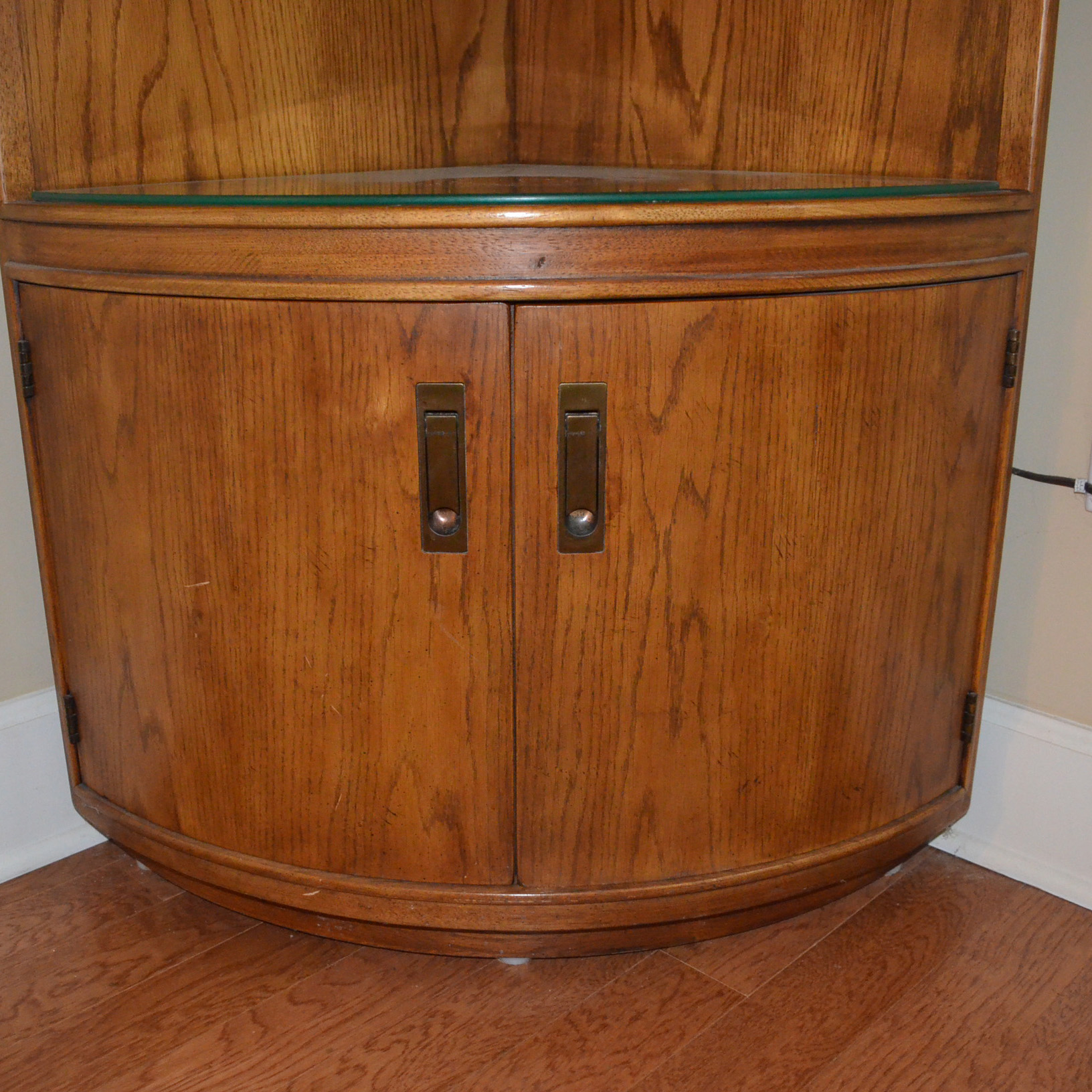 Vintage Oak Corner Display Cabinets by Drexel Heritage