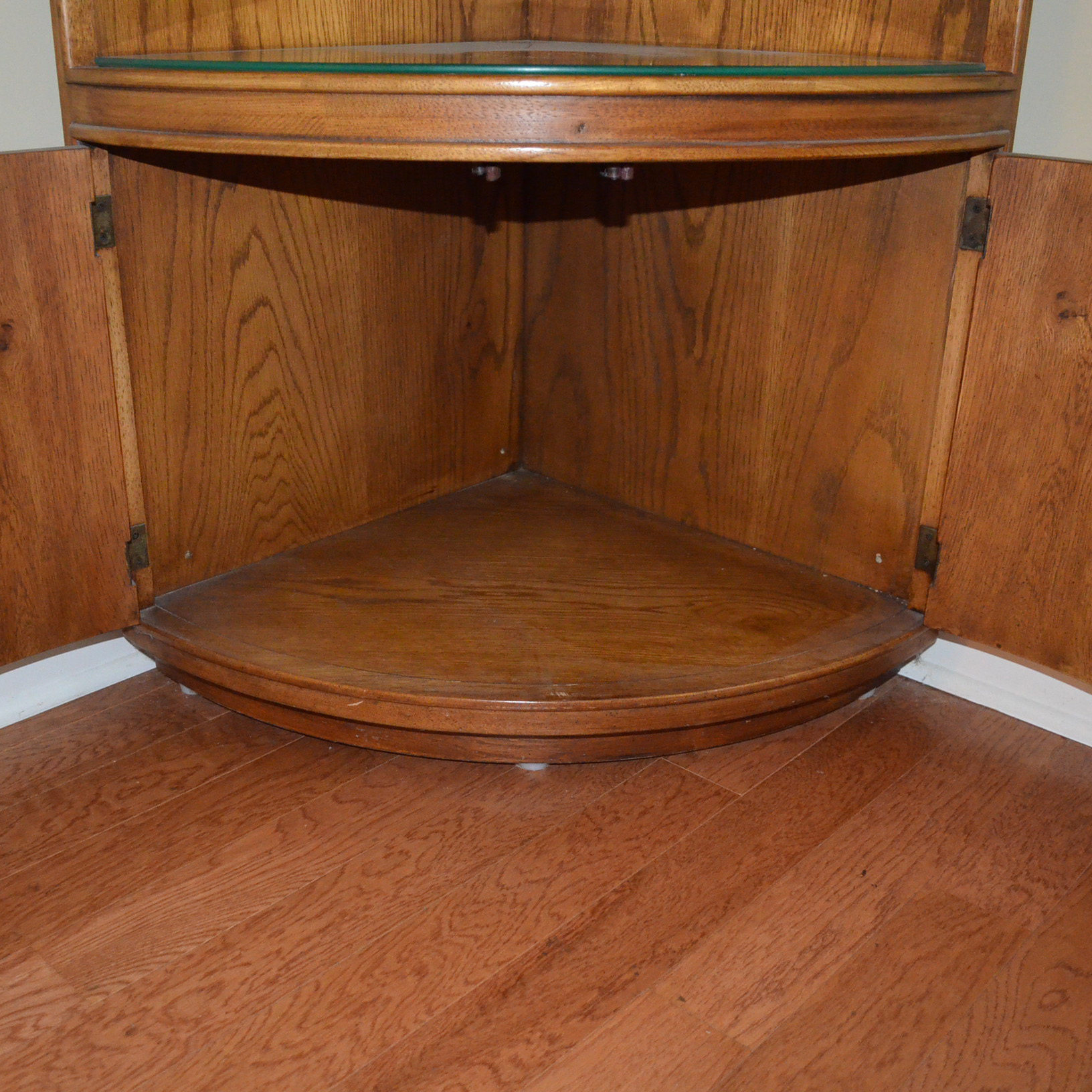 Vintage Oak Corner Display Cabinets by Drexel Heritage