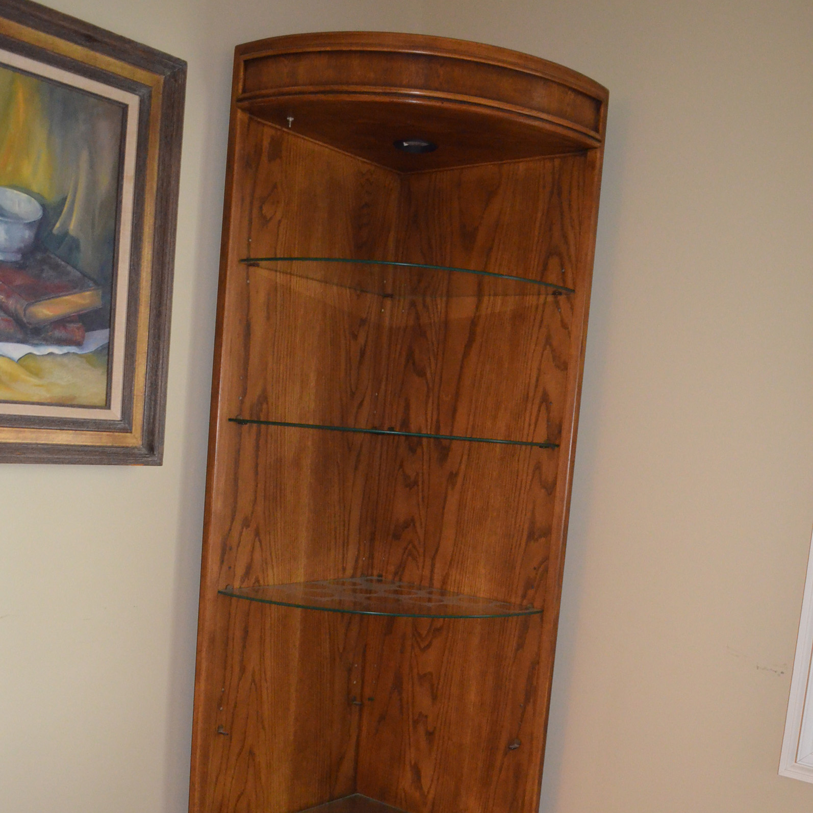 Vintage Oak Corner Display Cabinets by Drexel Heritage