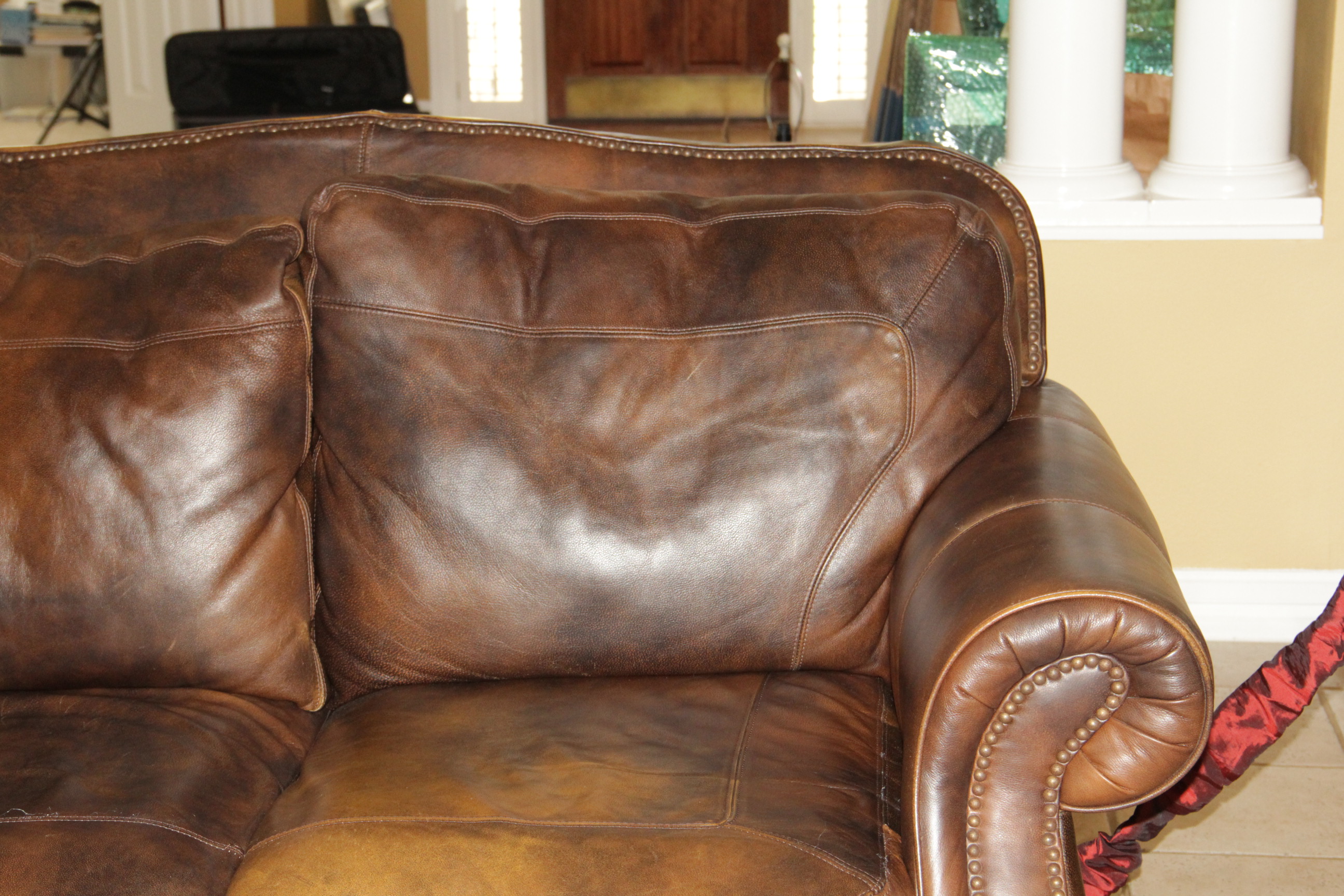Brown Leather Love Seat by Lane
