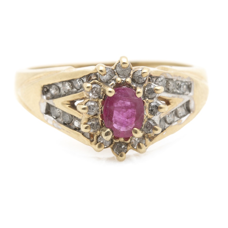 Criterion Jewelry Casting Company 10K Yellow Gold Ruby and Diamond Ring