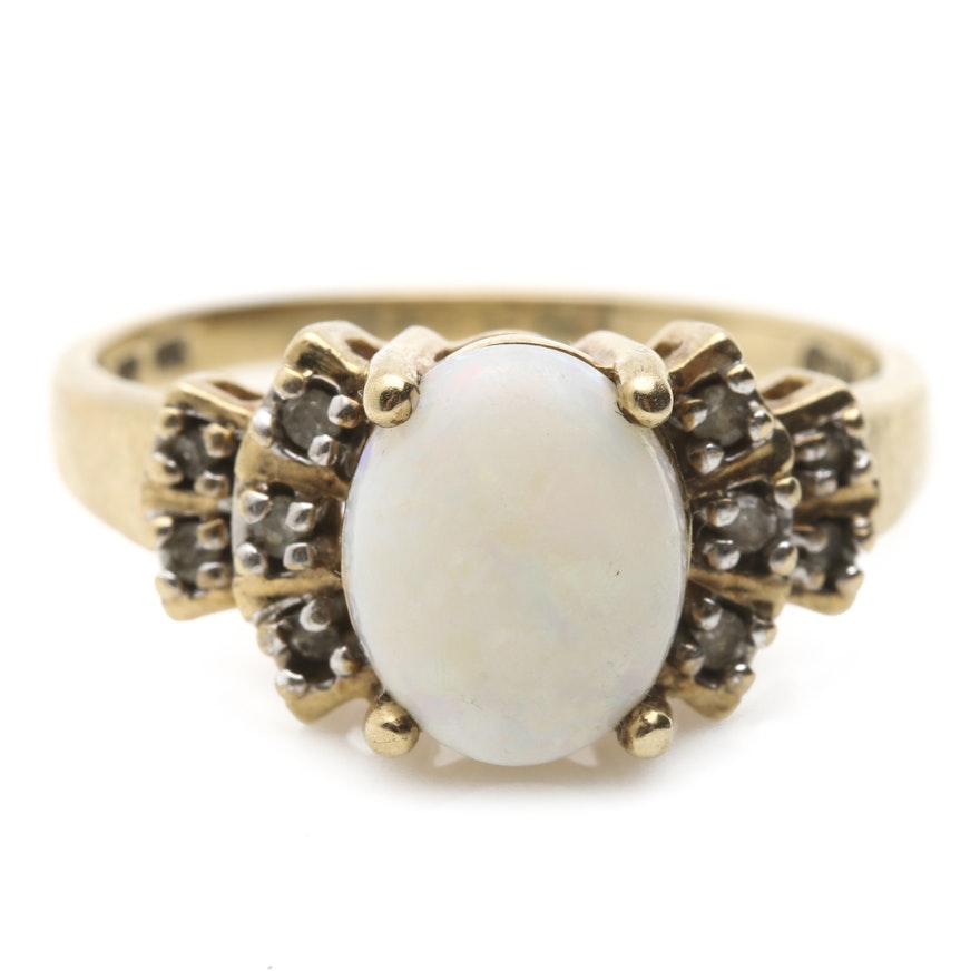 10K Yellow Gold Natural Opal and Diamond Ring