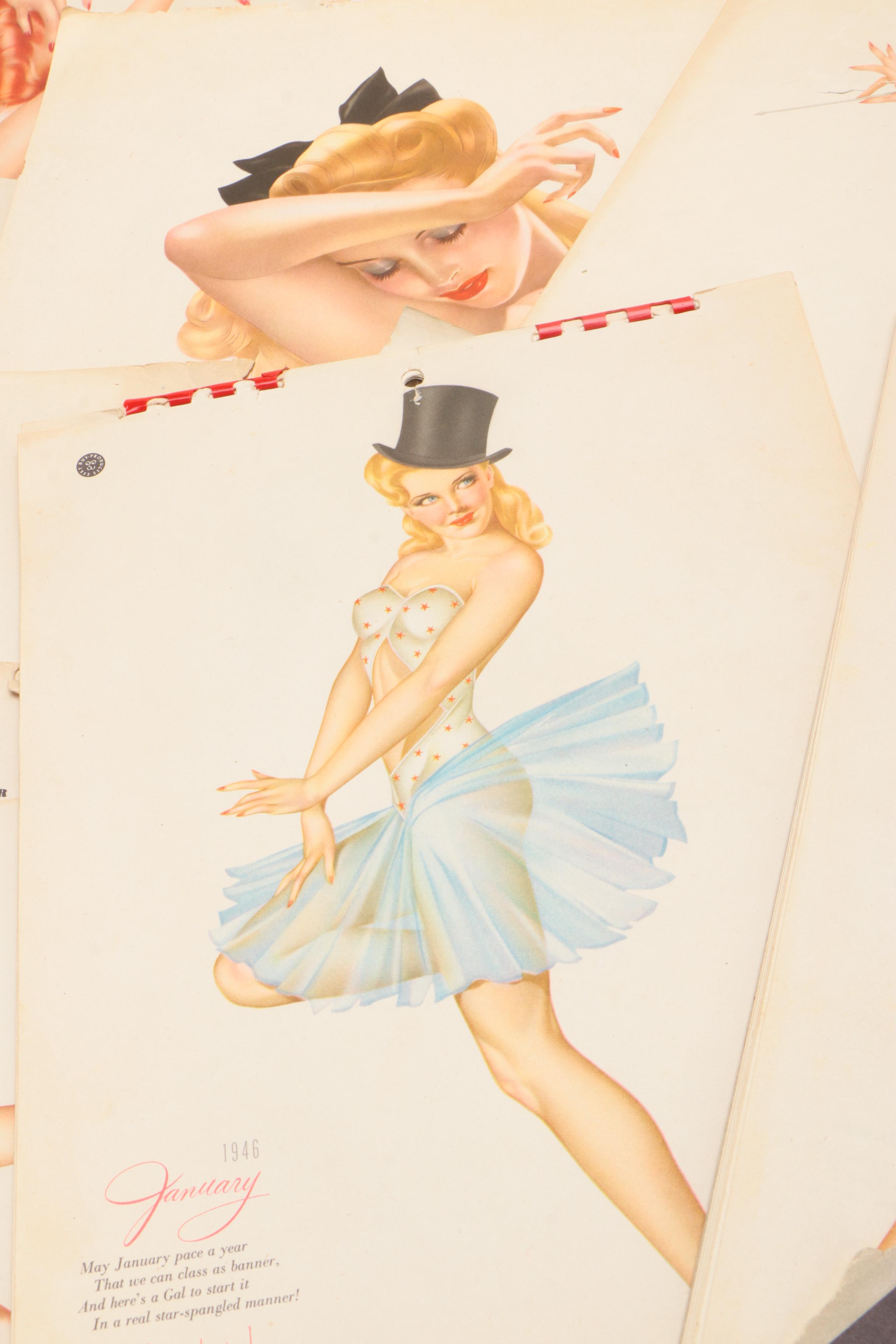 1940s Pin-Up "Esquire Girl" Calendars and "Varga Girl" Magazine Clippings