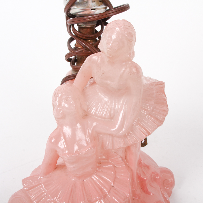 Vintage Pink Glass Figural Table Lamp with Ballerinas