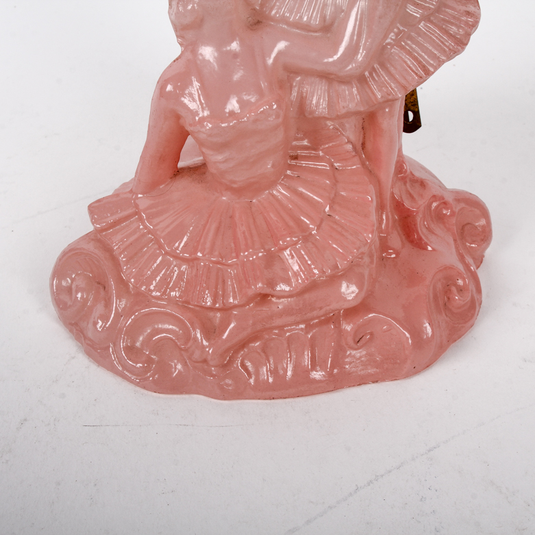 Vintage Pink Glass Figural Table Lamp with Ballerinas