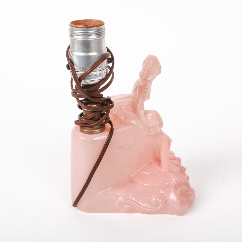 Vintage Pink Glass Figural Table Lamp with Ballerinas