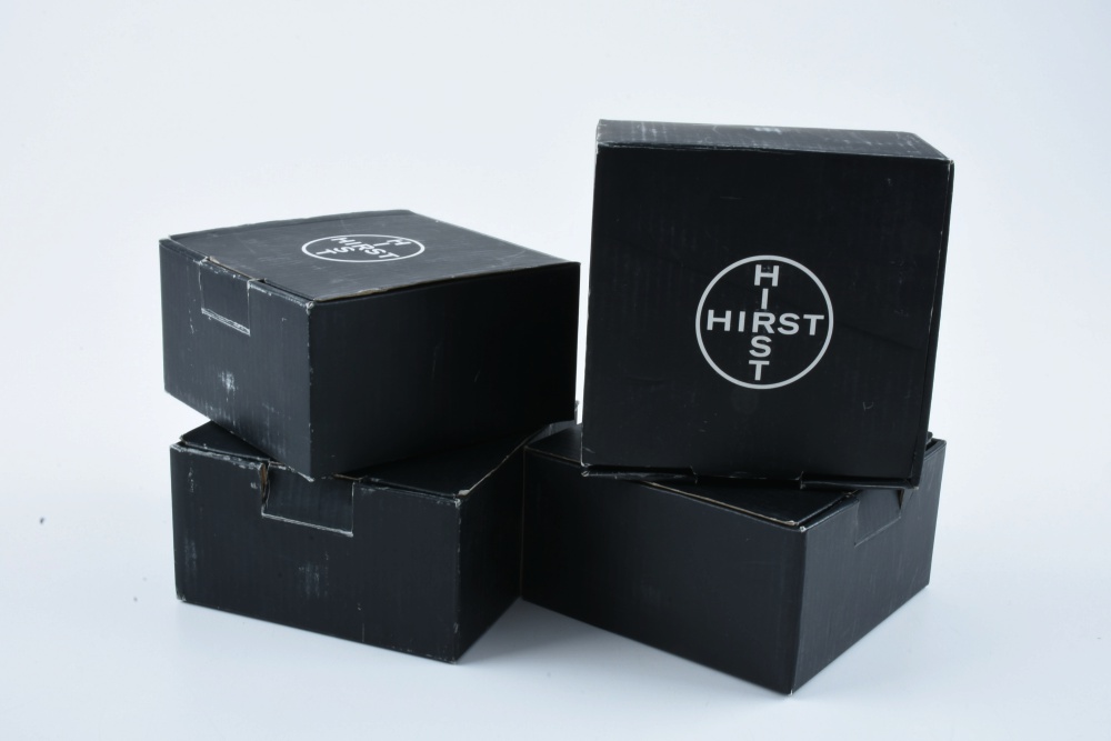 Four Damien Hirst "Virtue" Electroplated Cups and Saucers