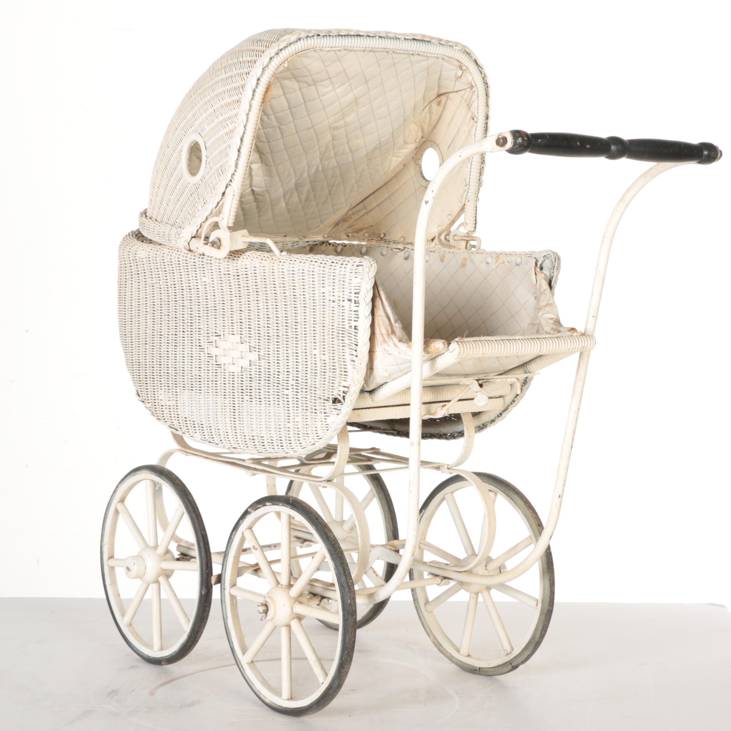 Antique Wicker Bassinet Stroller