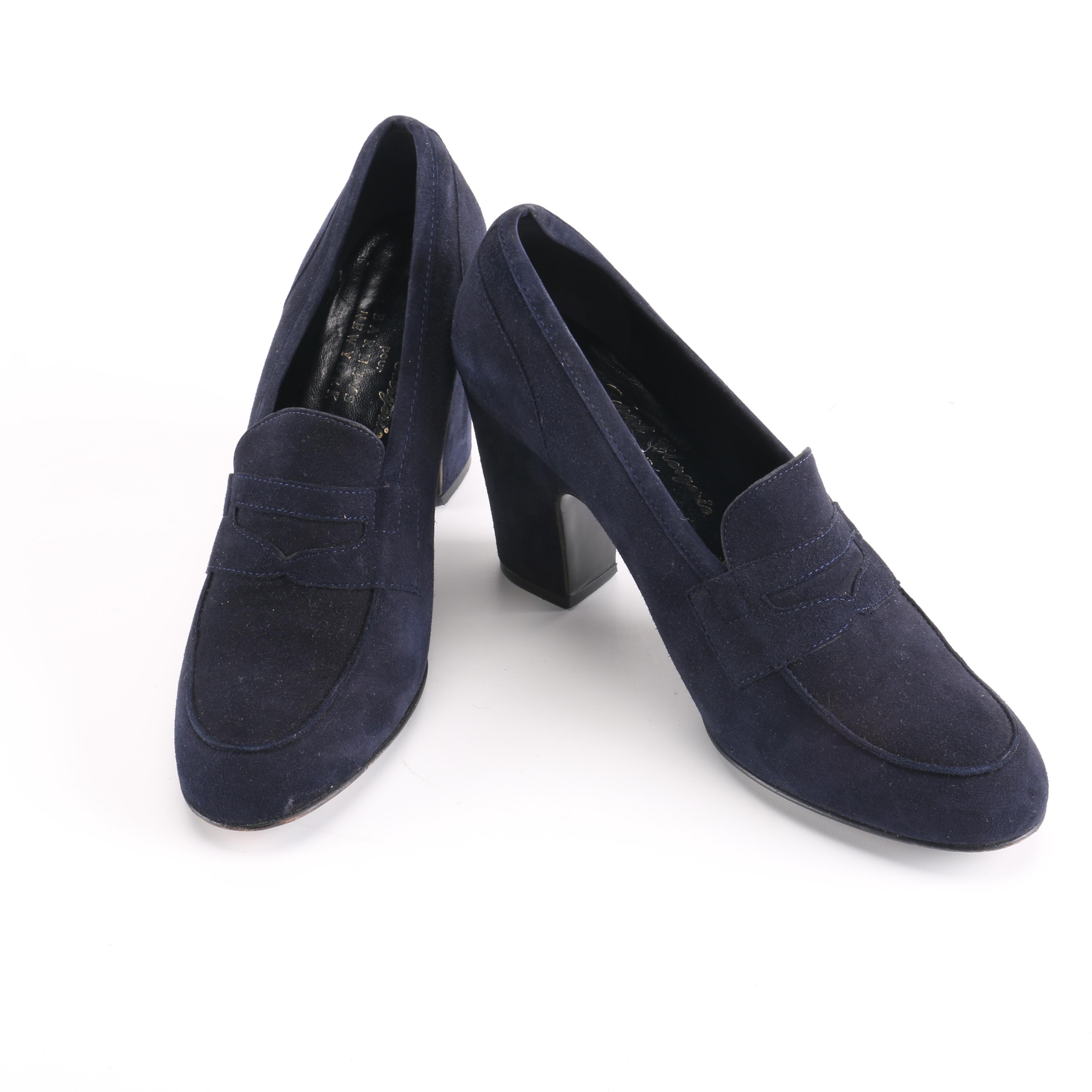 Robert Clergerie Navy Suede Heeled Loafers