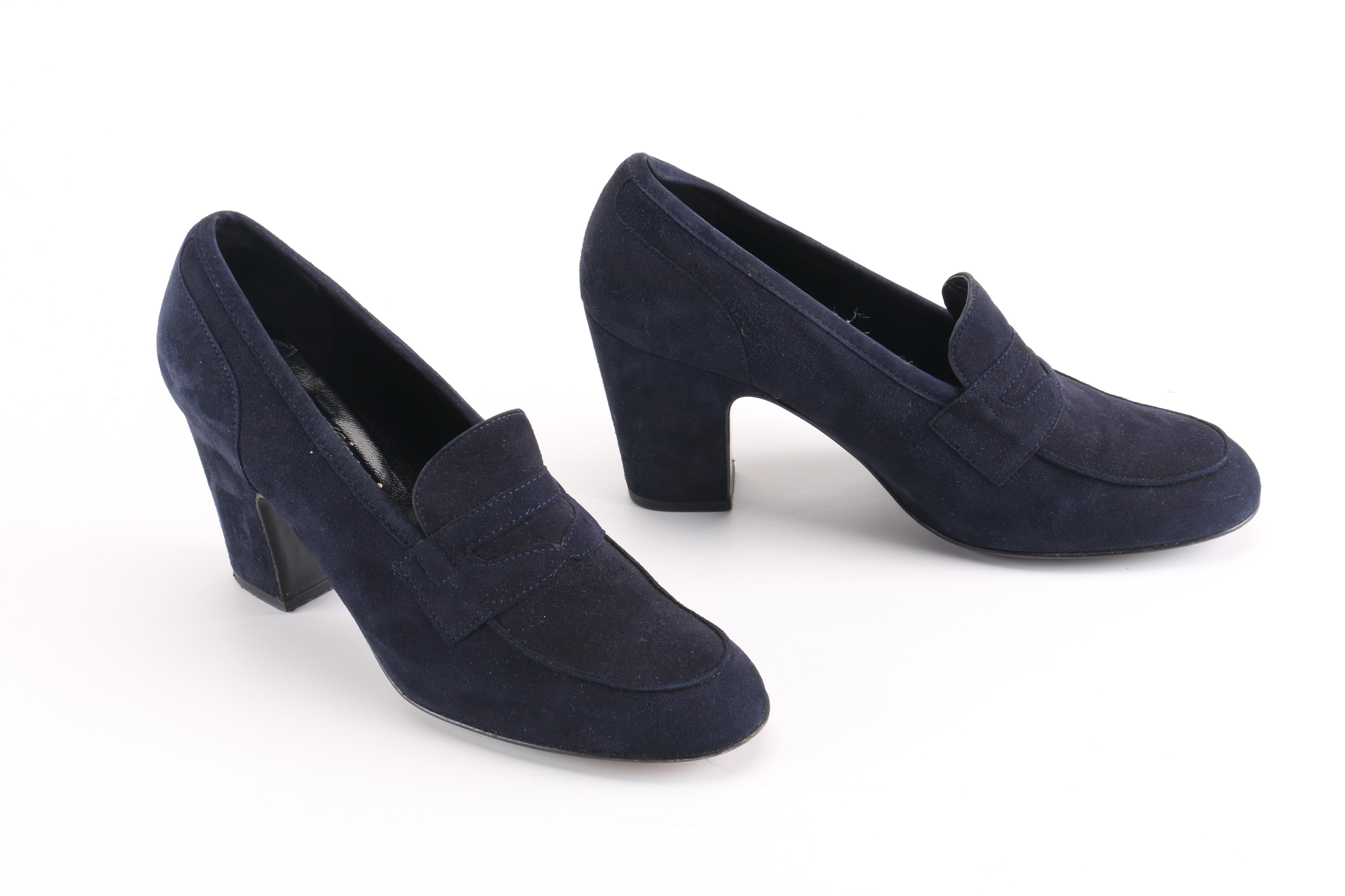 Robert Clergerie Navy Suede Heeled Loafers