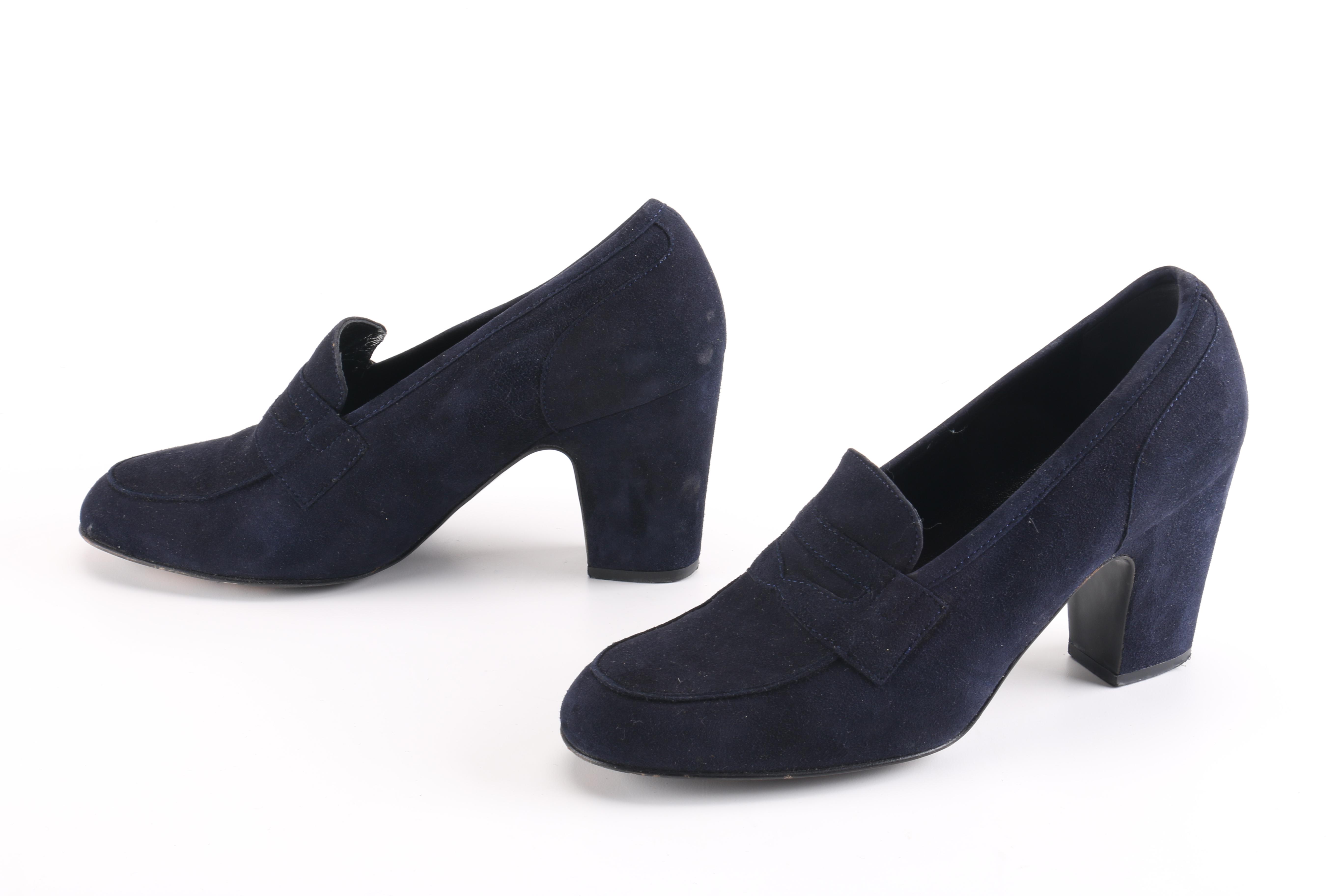Robert Clergerie Navy Suede Heeled Loafers
