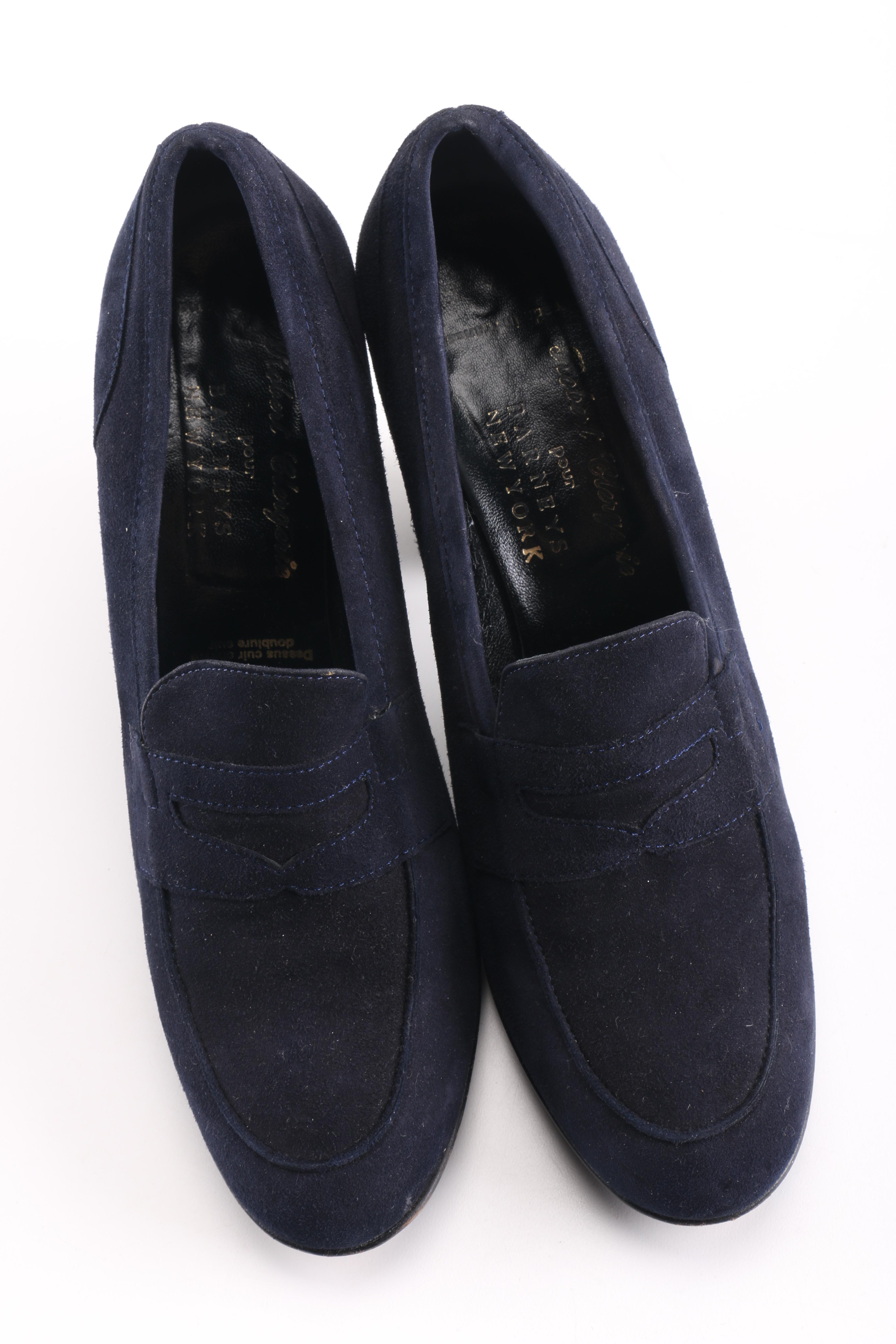 Robert Clergerie Navy Suede Heeled Loafers