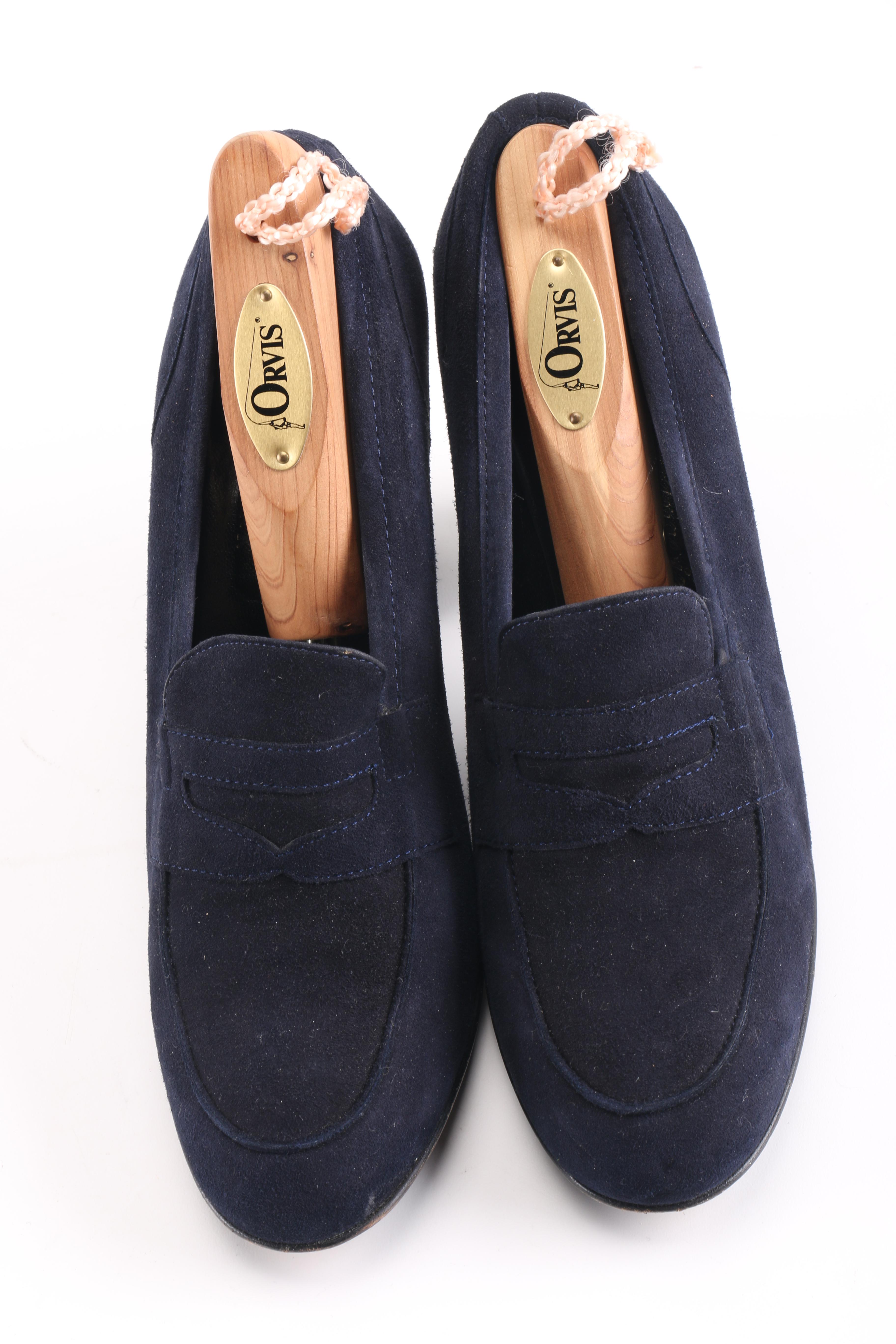 Robert Clergerie Navy Suede Heeled Loafers