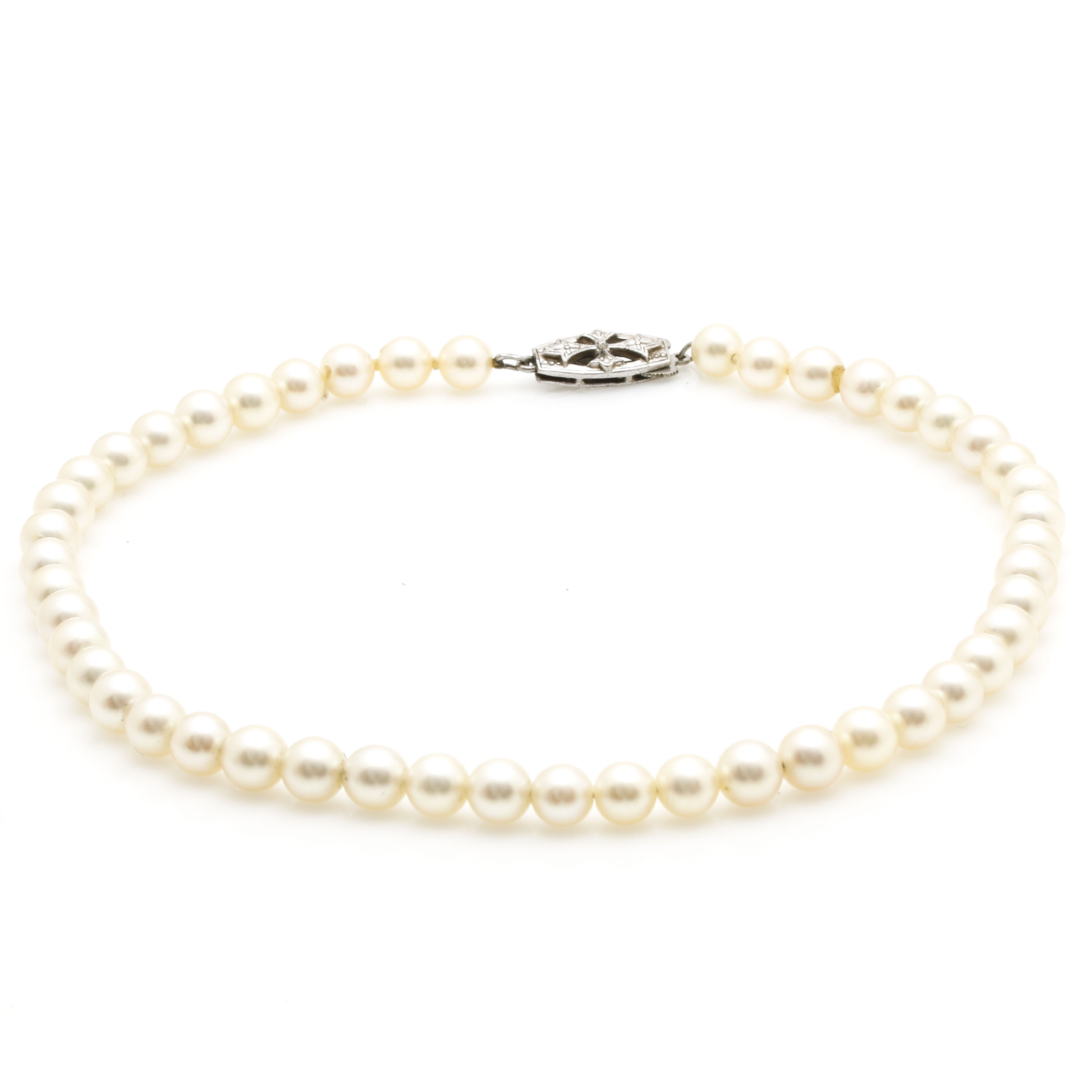 Mikimoto Pearl Choker Necklace with Sterling Silver Clasp